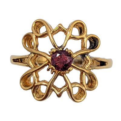 Avon Gold Over Sterling Silver Amethyst Openwork Floral Ring Size 5.5. Avon Gold Over Sterling 