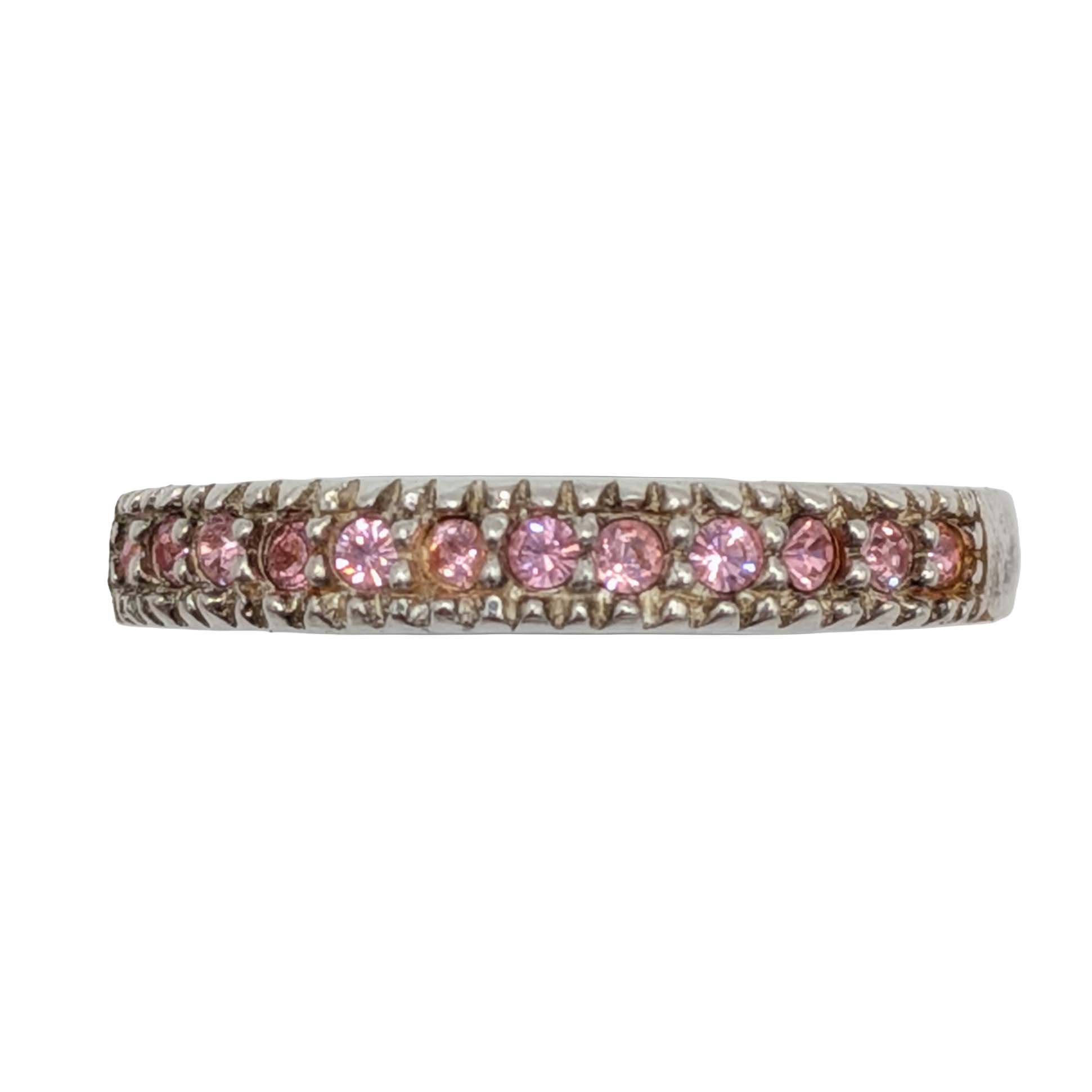Avon Sterling Silver Pink Rhinestone Half Round Eternity Band Ring Size 8.25