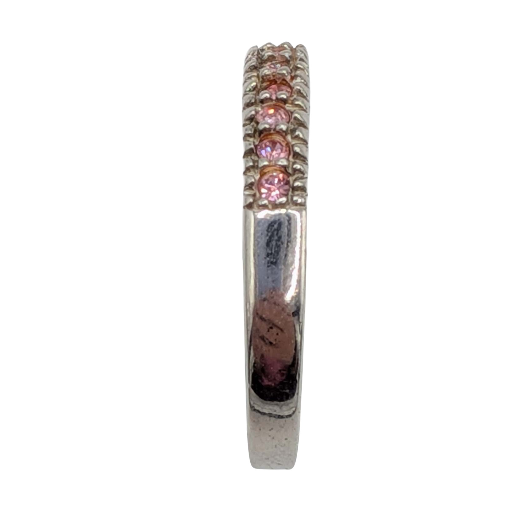 Avon Sterling Silver Pink Rhinestone Half Round Eternity Band Ring Size 8.25