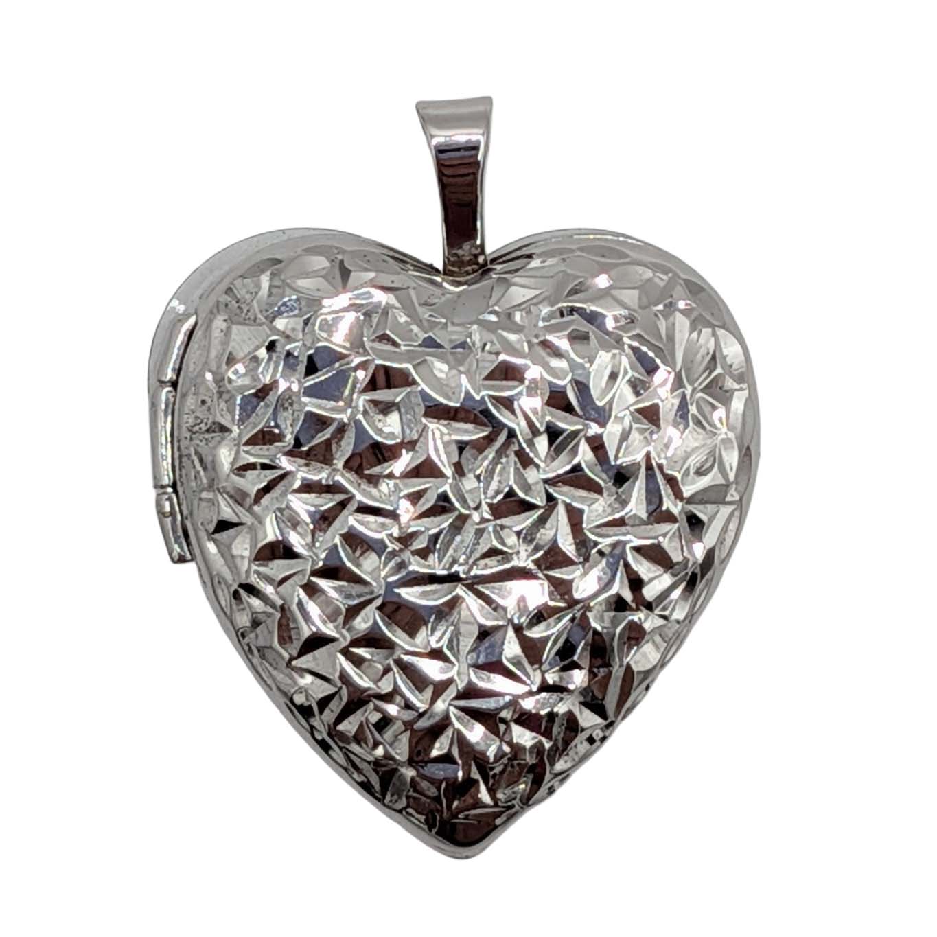 Signed Sterling Silver Textured Heart Locket Pendant