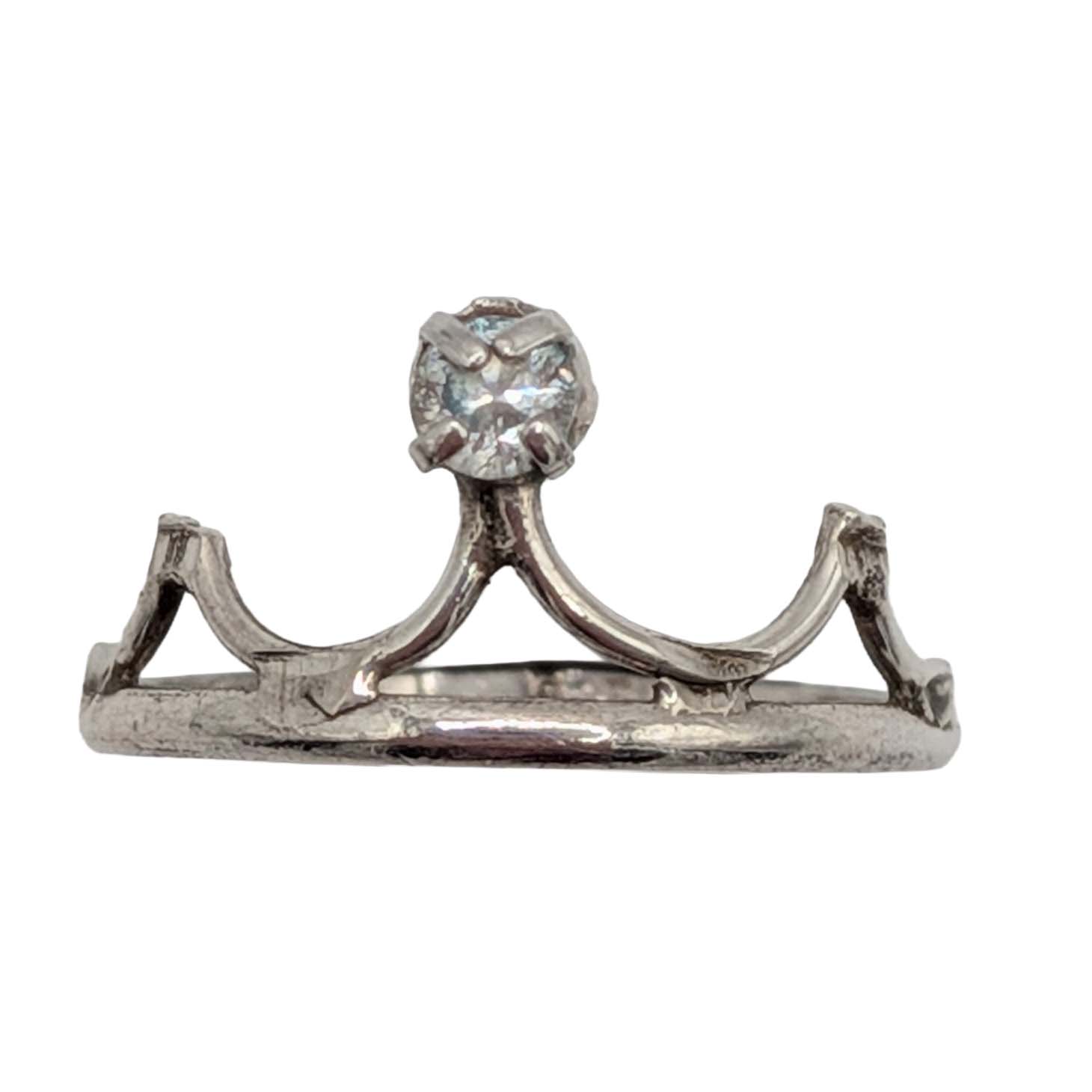 Sterling Silver Rhinestone Crown Ring Size 5