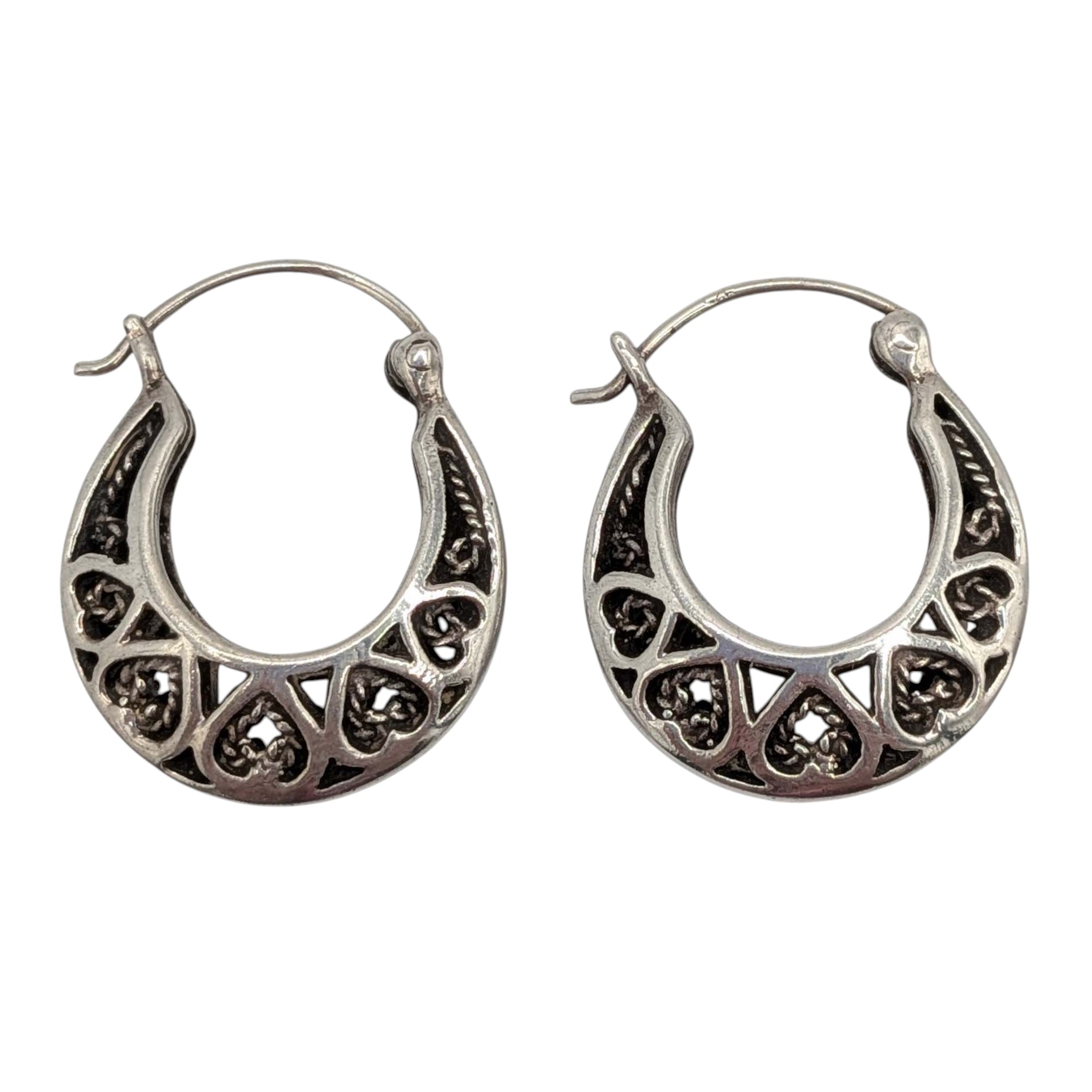Sterling Silver Open Heart Scrollwork Hoop Earrings