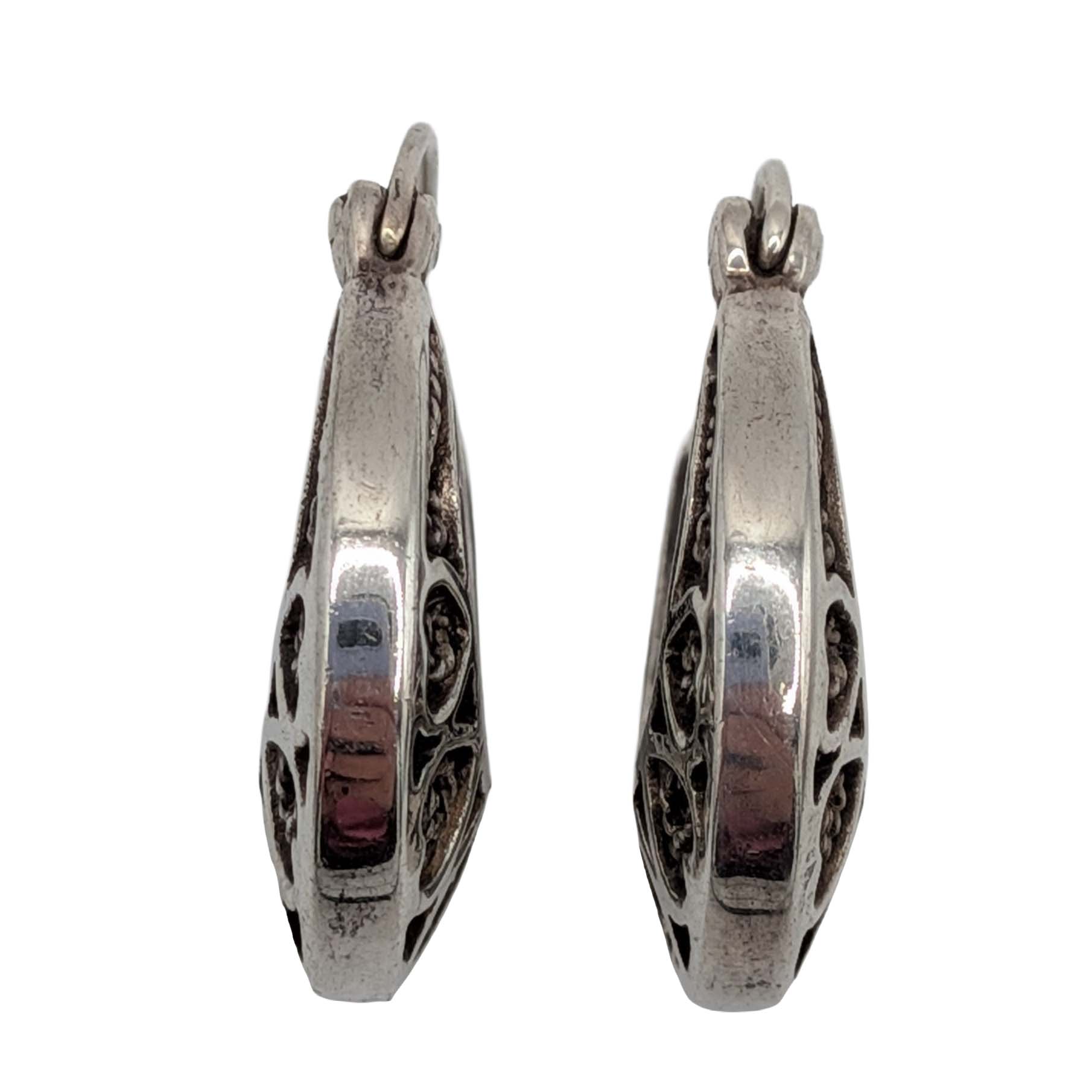 Sterling Silver Open Heart Scrollwork Hoop Earrings