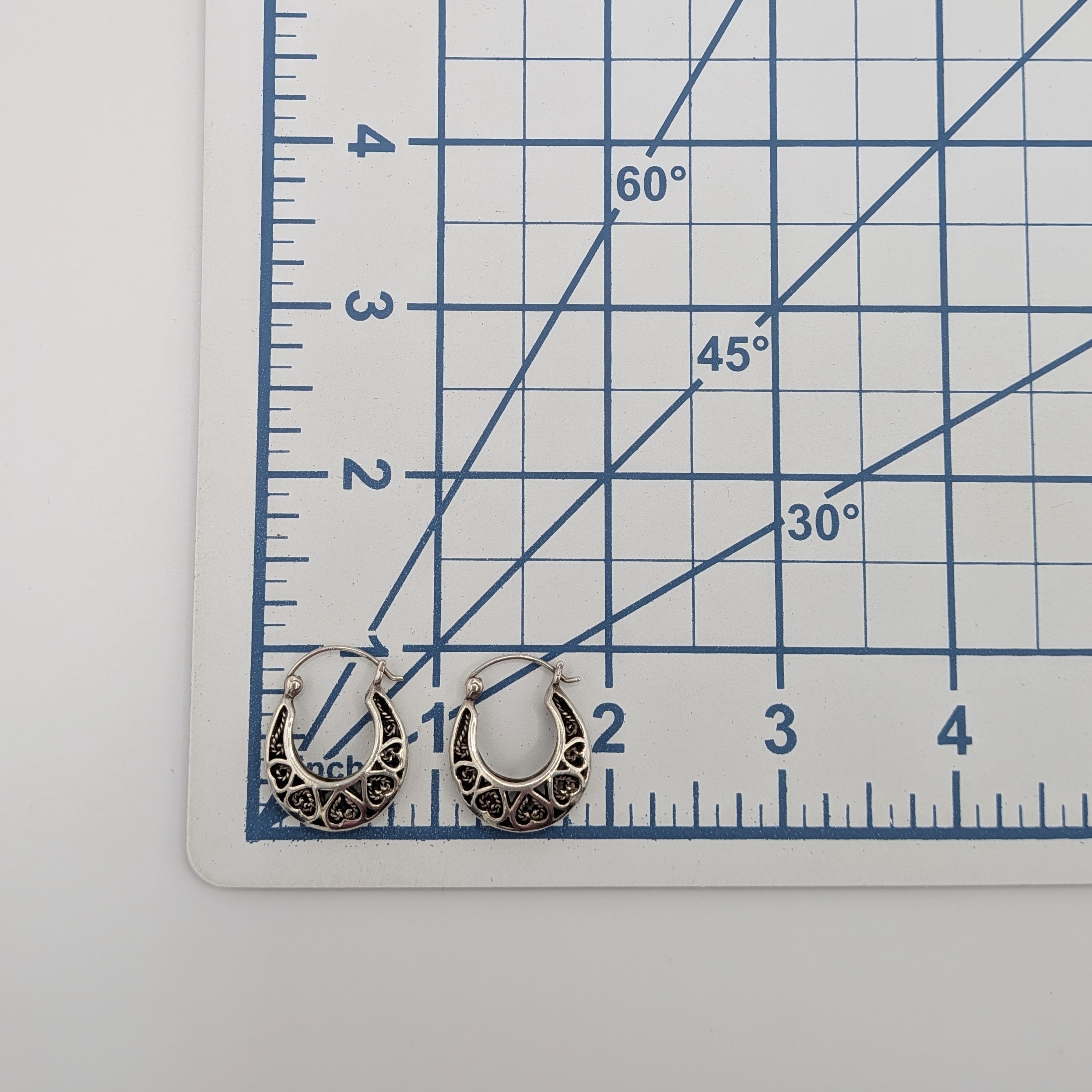 Sterling Silver Open Heart Scrollwork Hoop Earrings