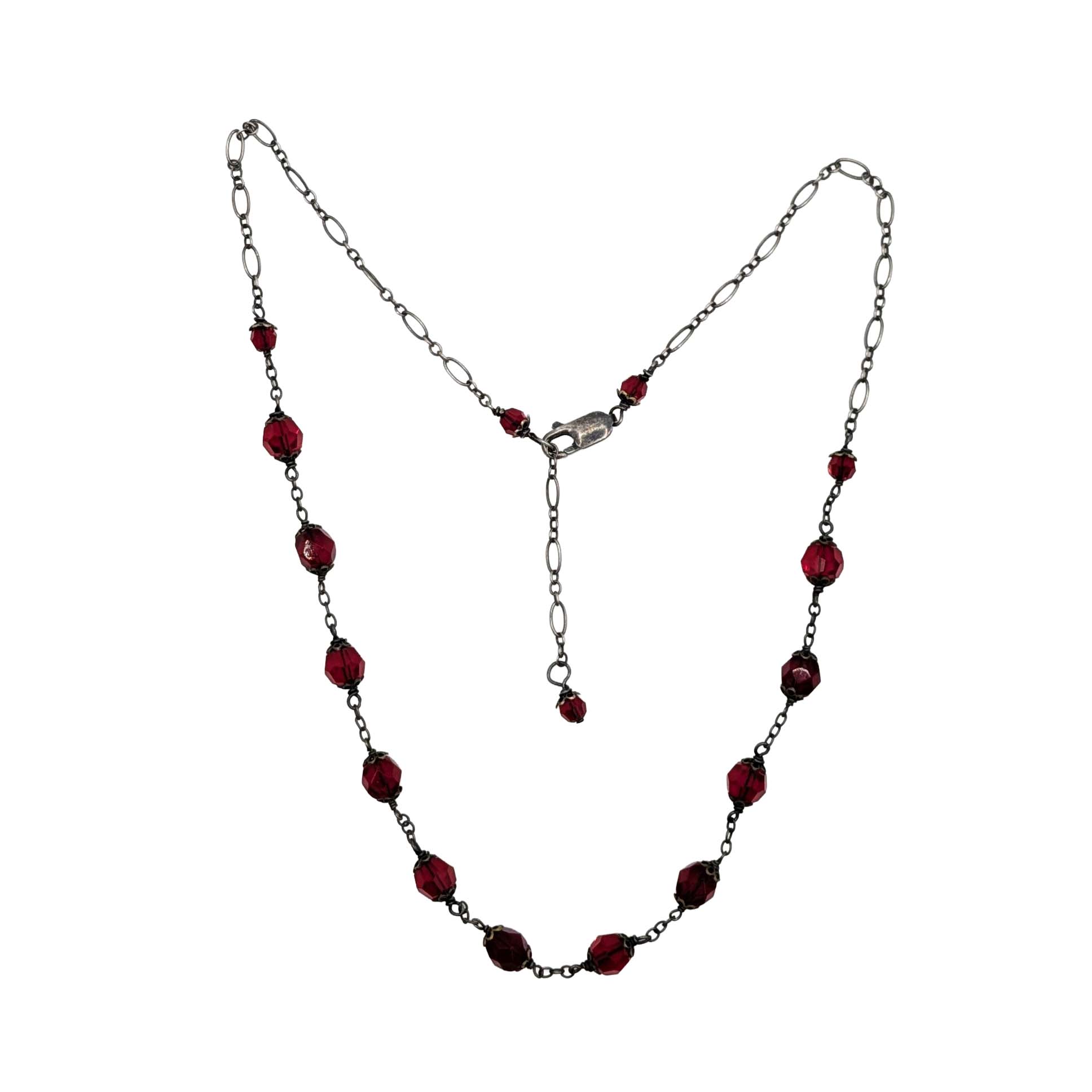 Sterling Silver Red Glass Bead Sectional Necklace