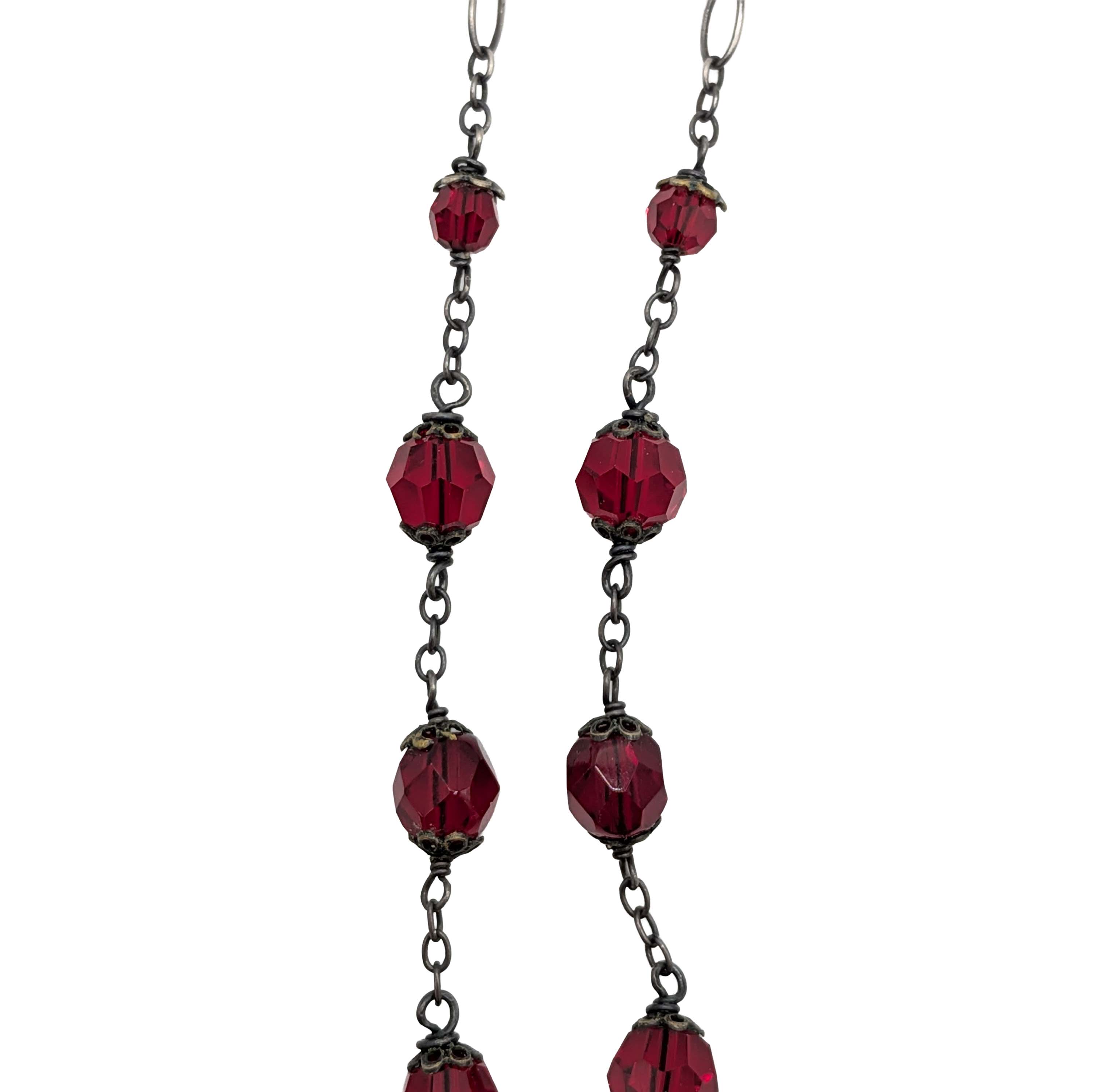 Sterling Silver Red Glass Bead Sectional Necklace