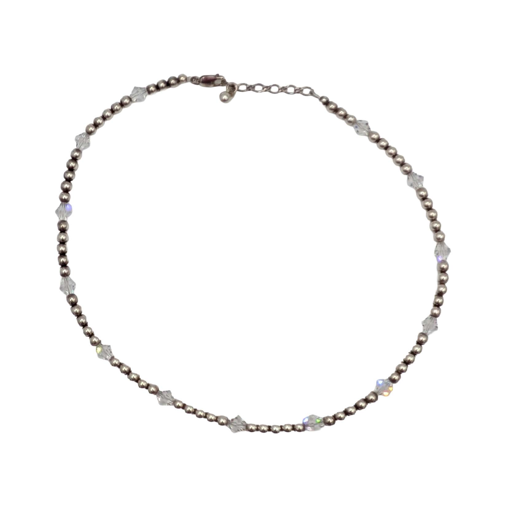Sterling Silver Crystal Bead Choker Necklace