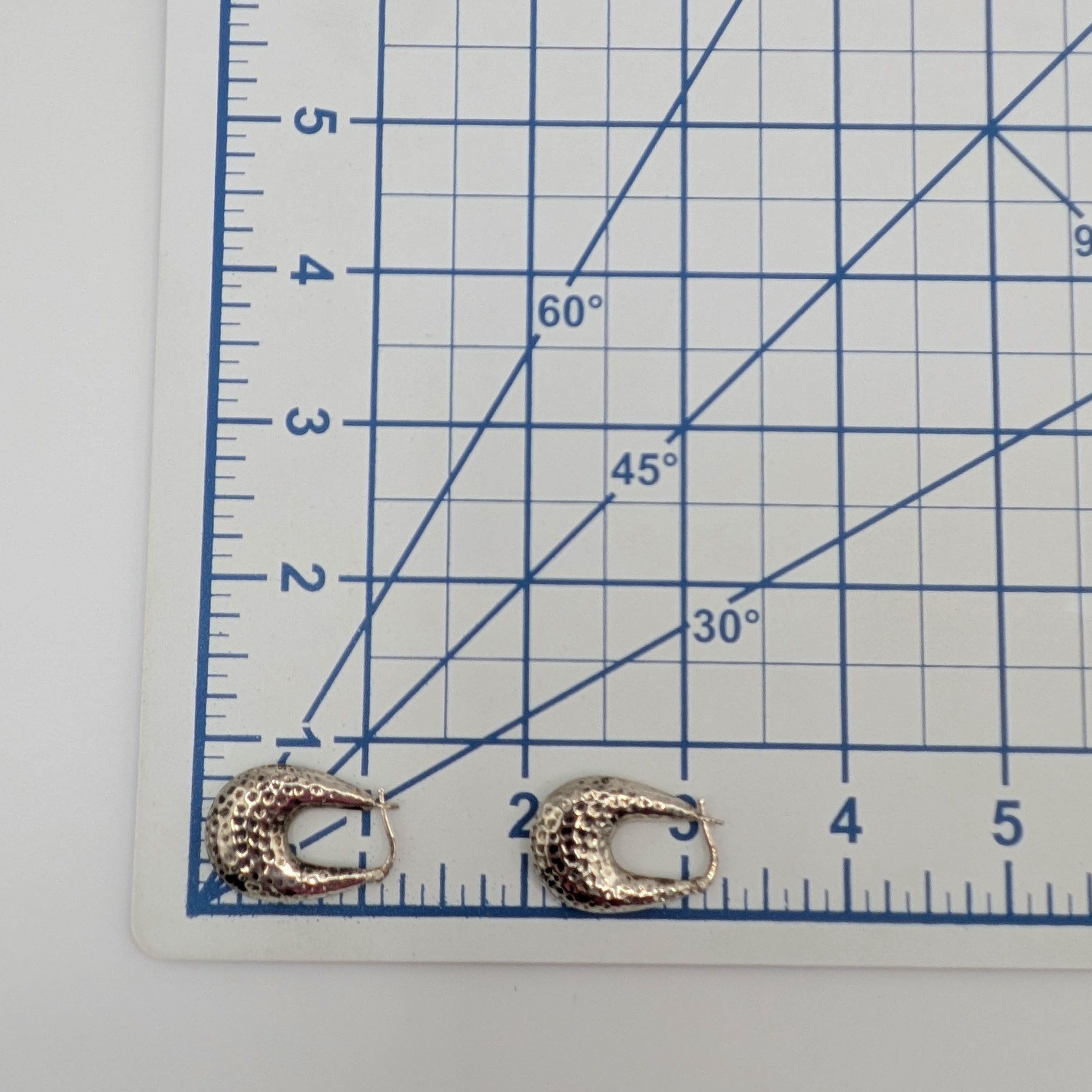 Signed Sterling Silver Textured Oval Hoop Earrings