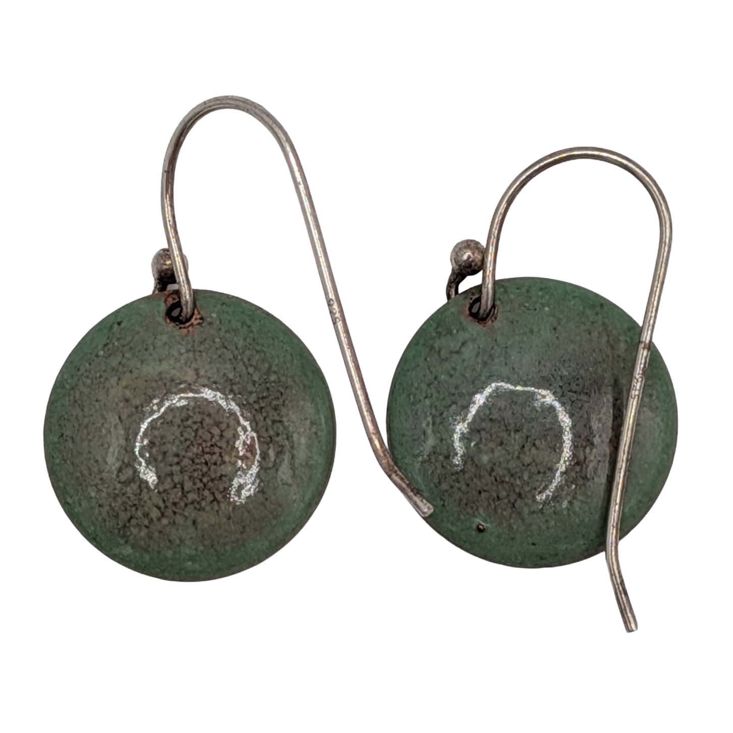 Sterling Silver Green Enamel Disc Dangle Earrings