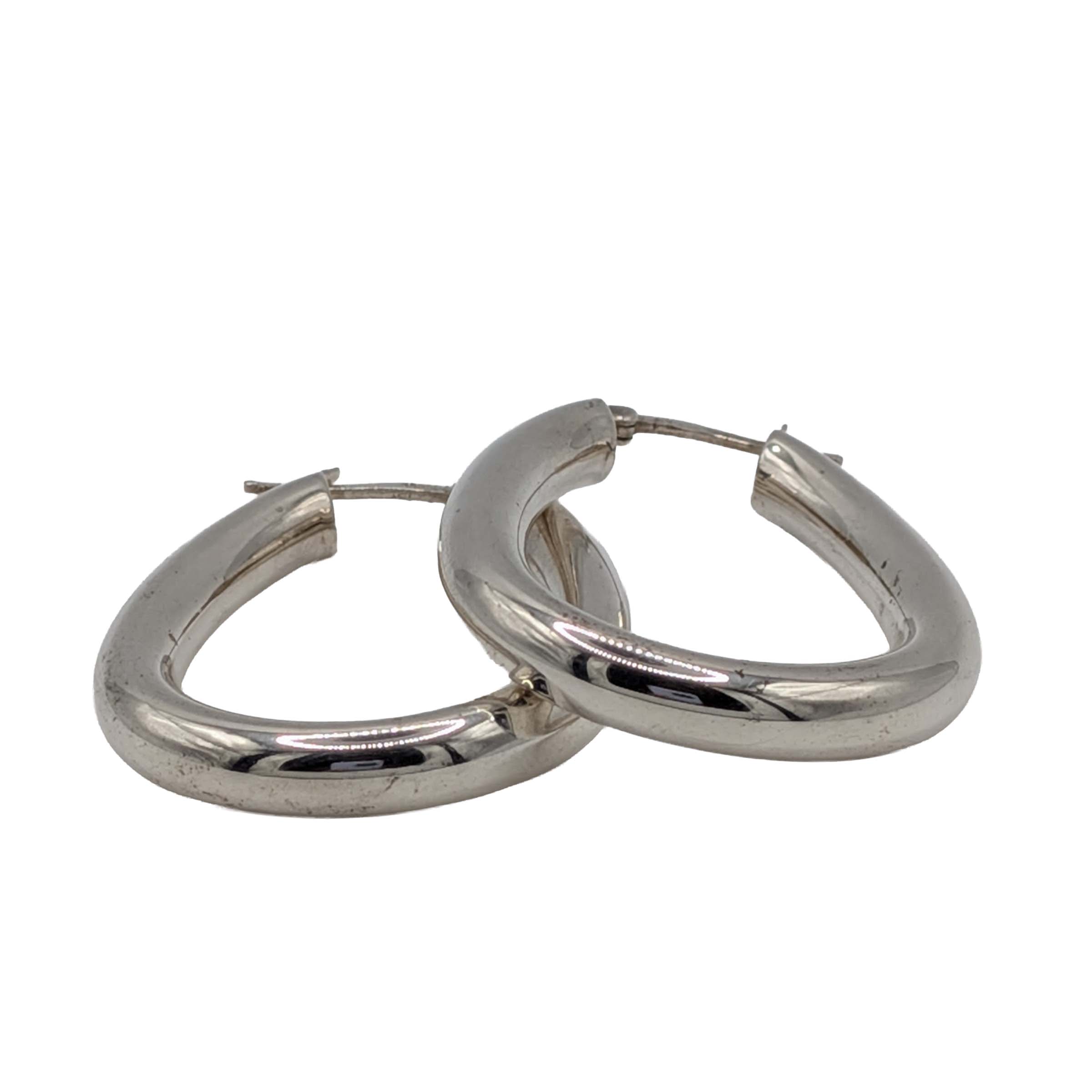 Signed Sterling Silver Thick Polished Oval Hoop Earrings
