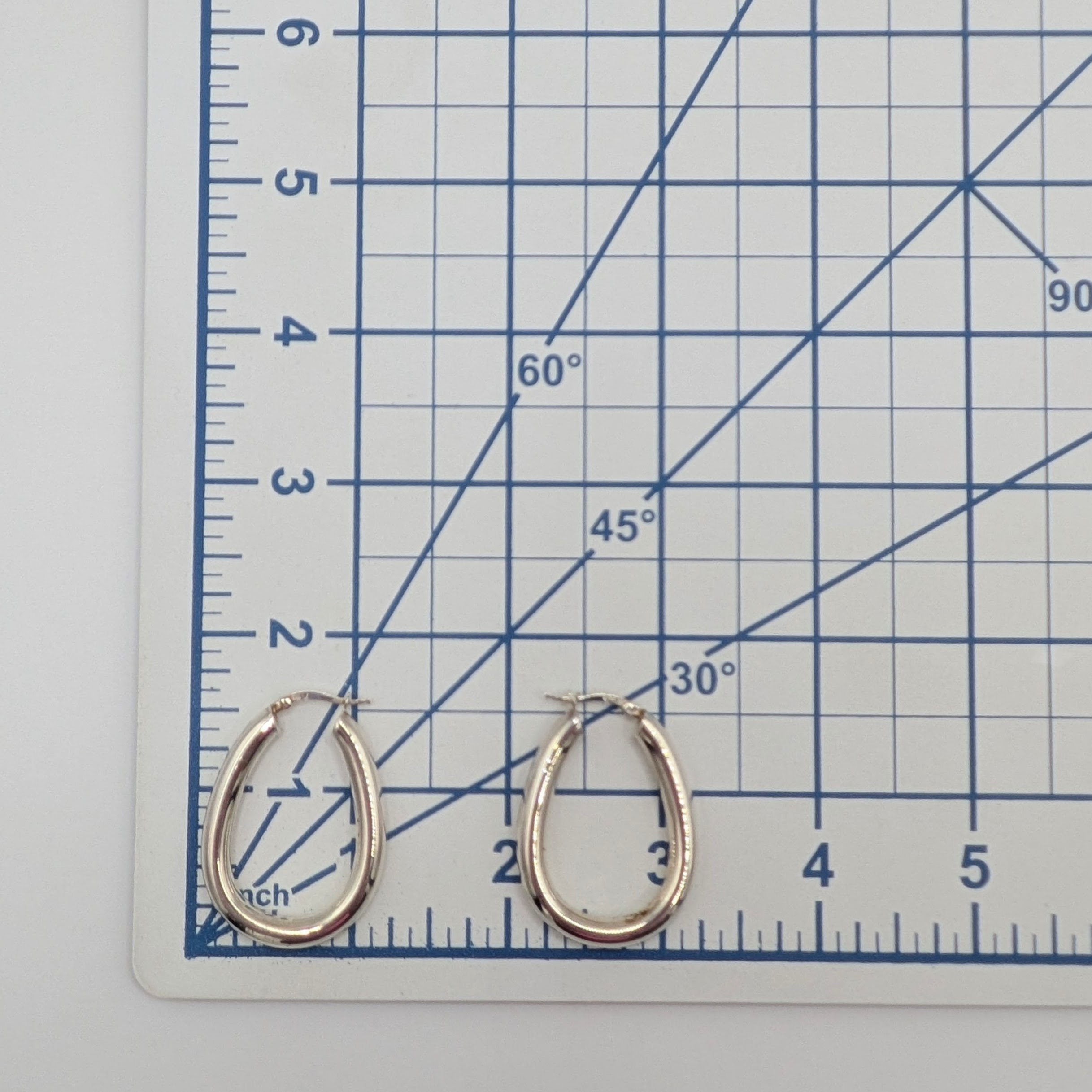 Signed Sterling Silver Thick Polished Oval Hoop Earrings