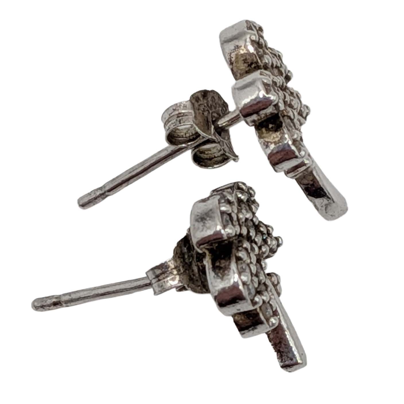 Signed Sterling Silver CZ Palm Tree Stud Earrings