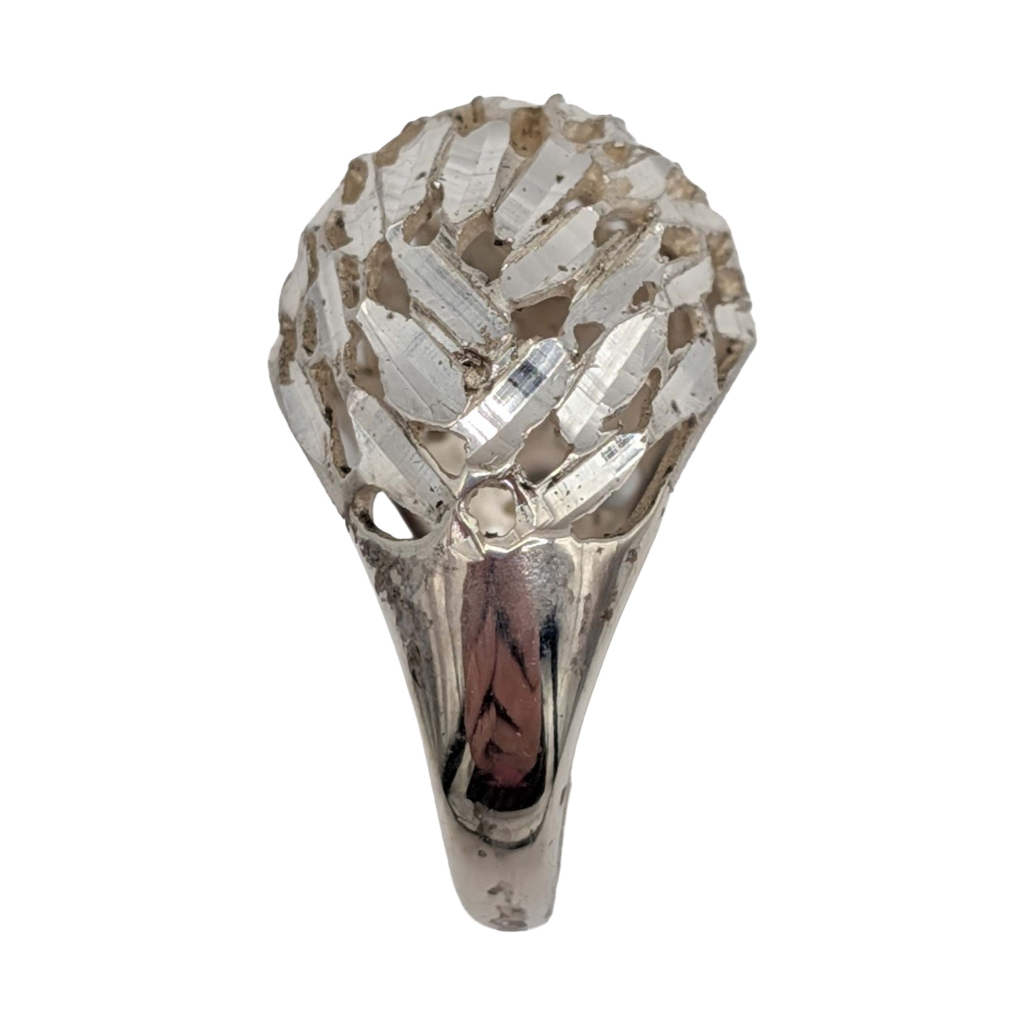 Sterling Silver Pierced Diamond Cut Textured Dome Ring Size 7