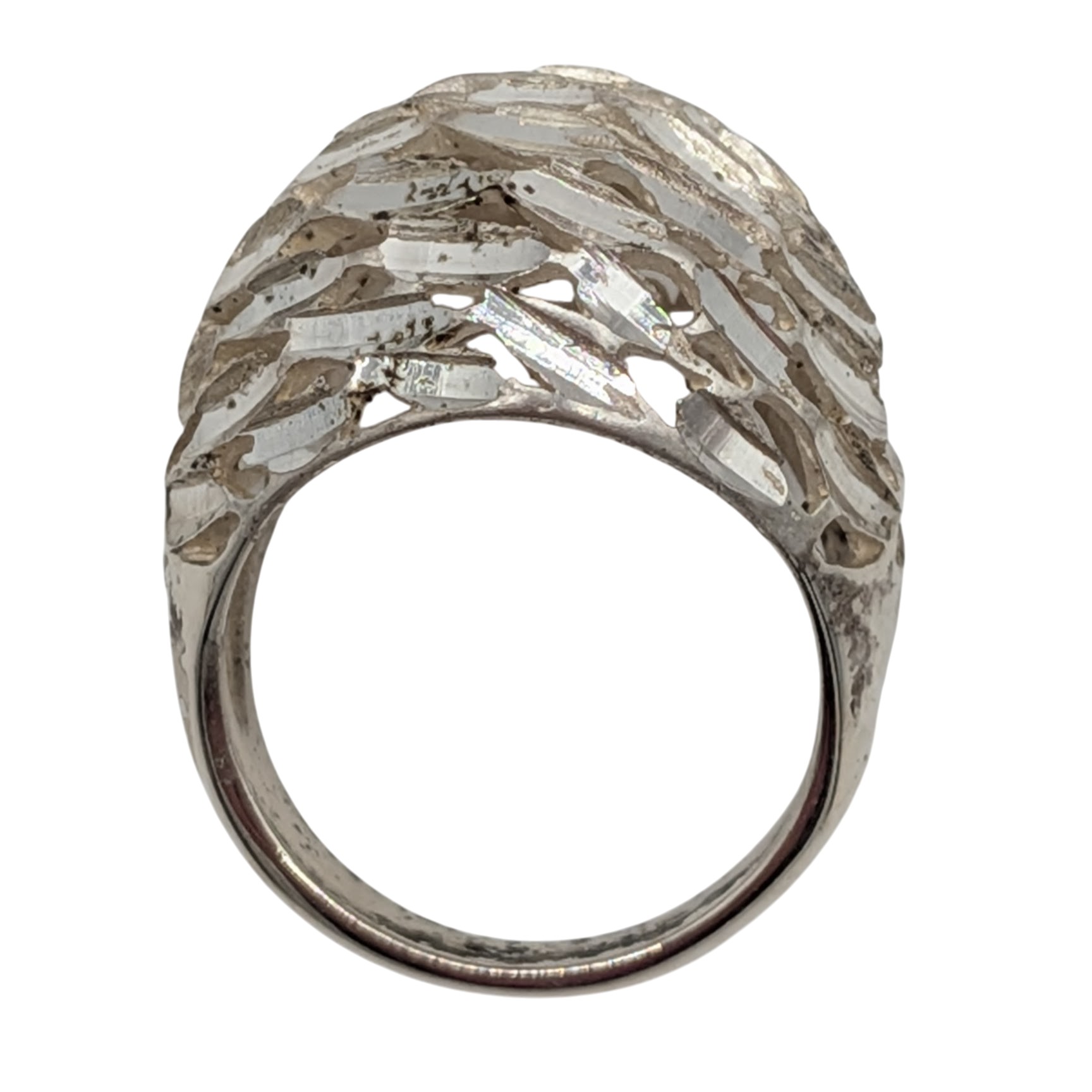 Sterling Silver Pierced Diamond Cut Textured Dome Ring Size 7