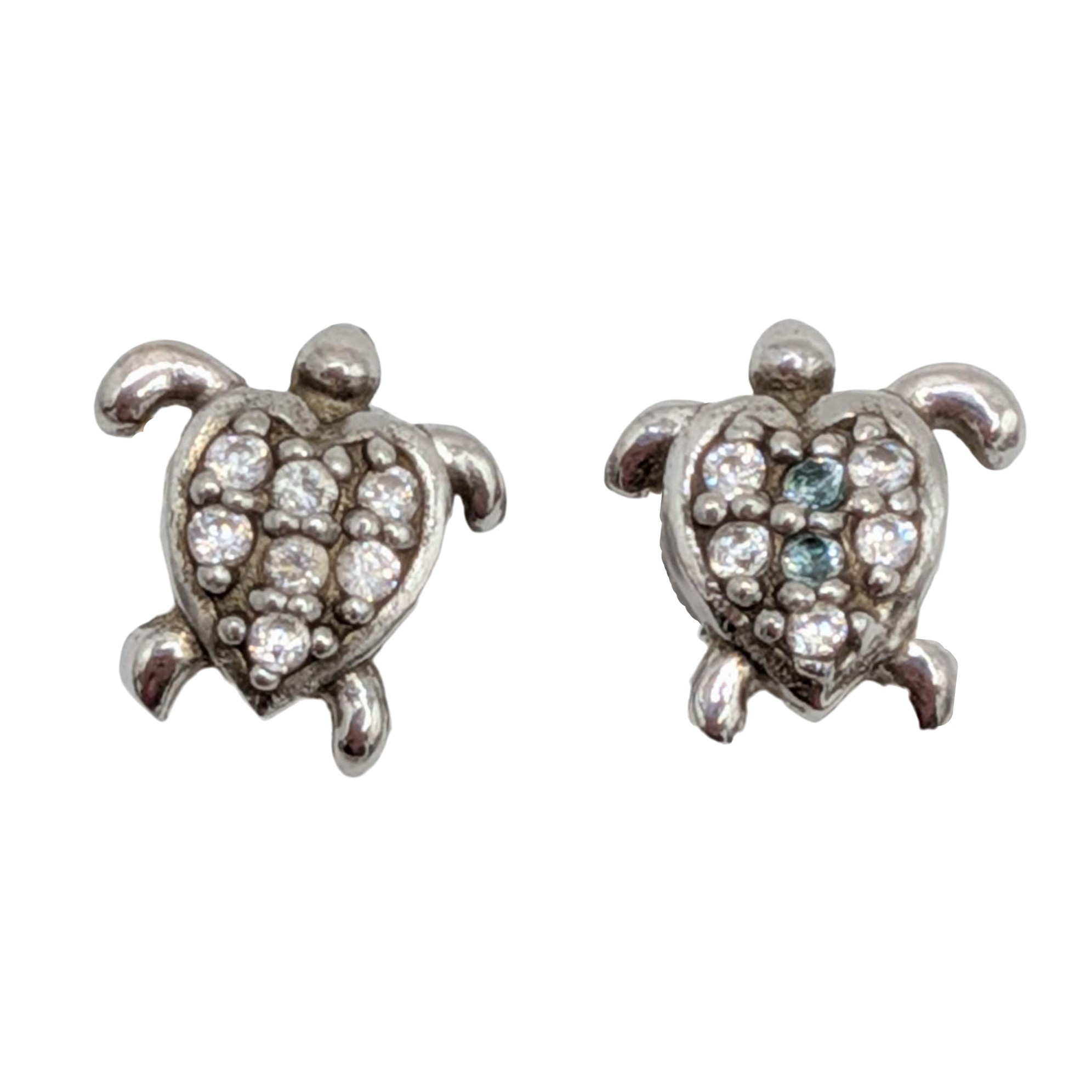 Signed Sterling Silver CZ Turtle Stud Earrings
