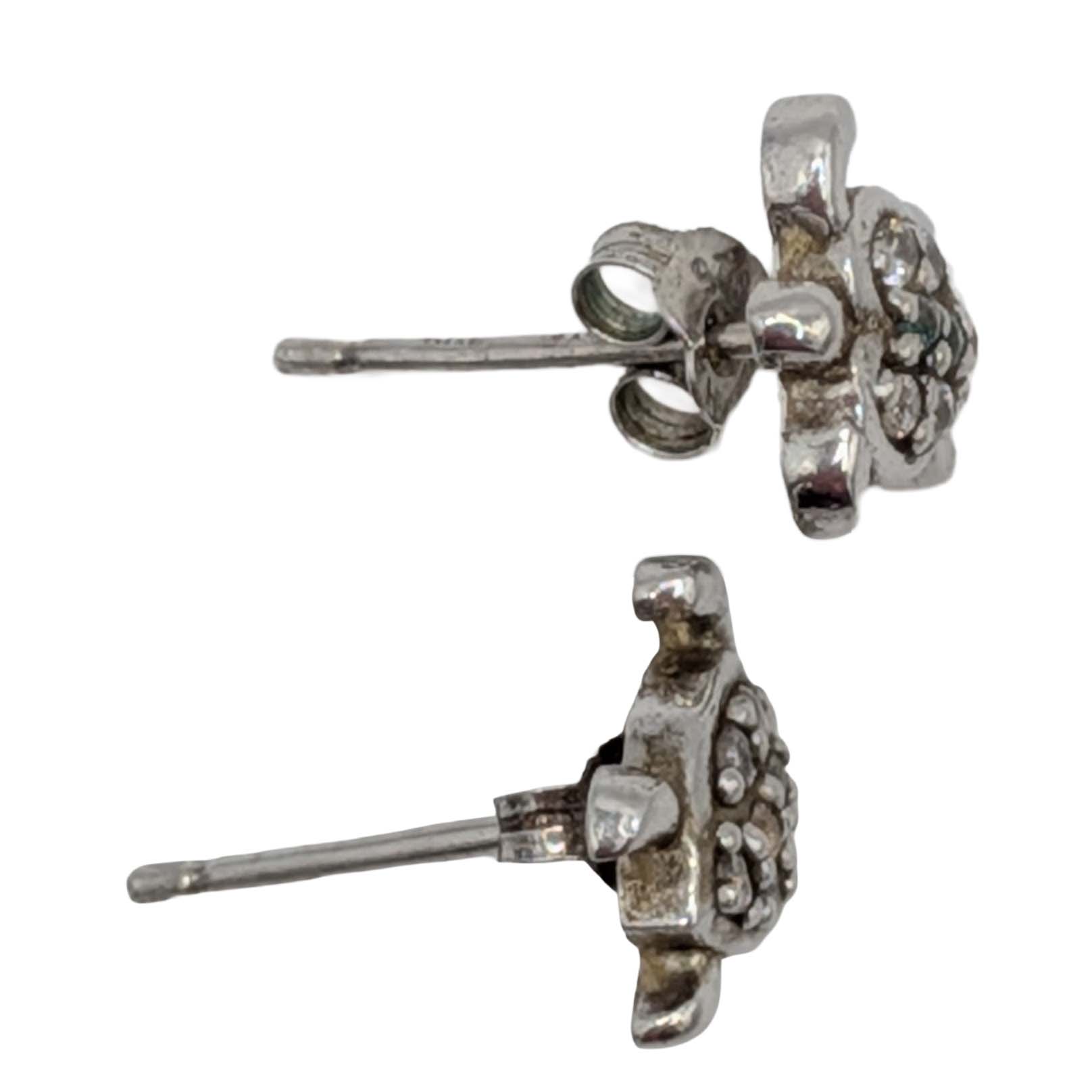Signed Sterling Silver CZ Turtle Stud Earrings