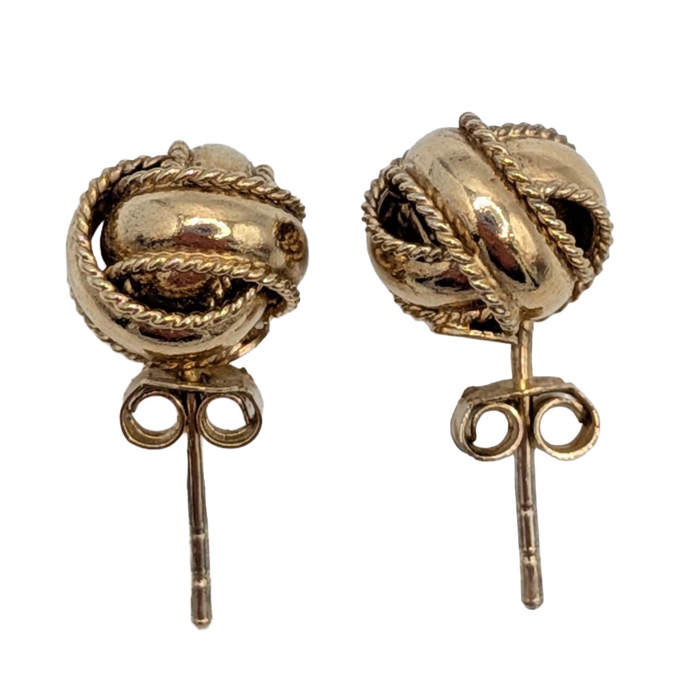 Signed Gold Over Sterling Silver Braided Milgrain Ball Stud Earrings