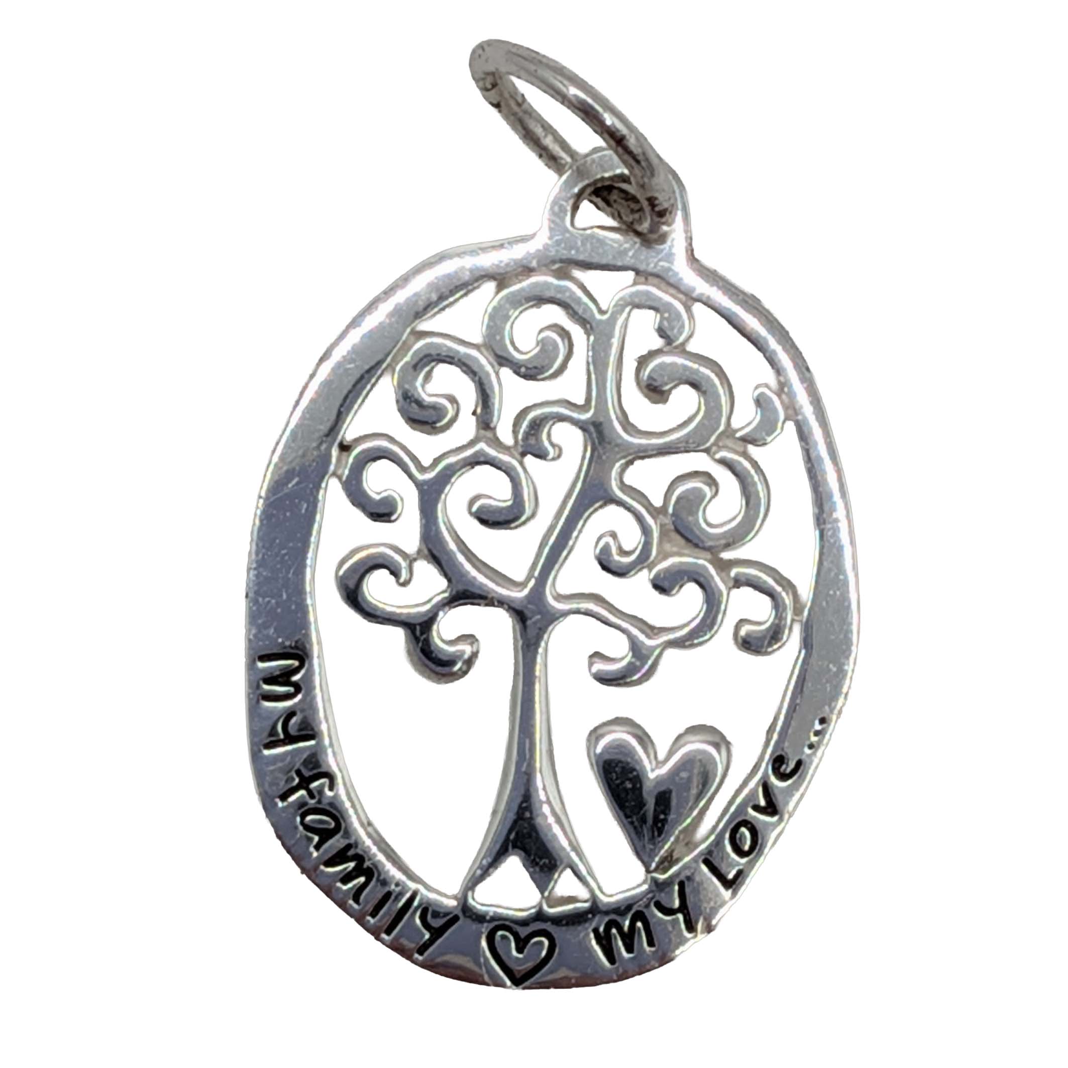 Signed Sterling Silver Engraved Family Tree Pendant