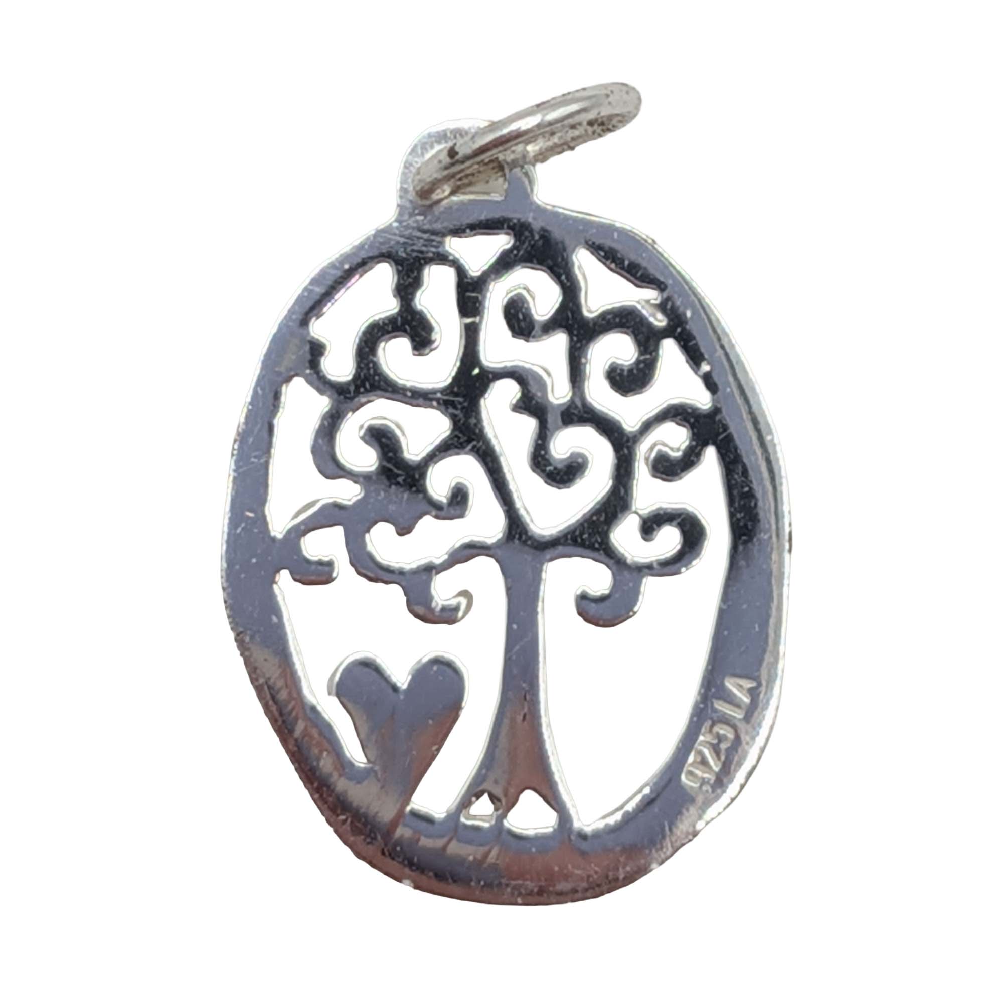 Signed Sterling Silver Engraved Family Tree Pendant