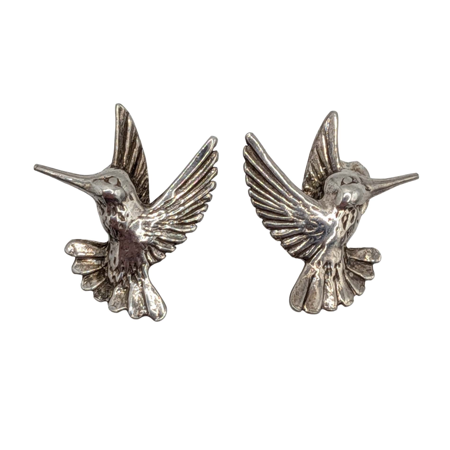 Signed Sterling Silver Hummingbird Stud Earrings