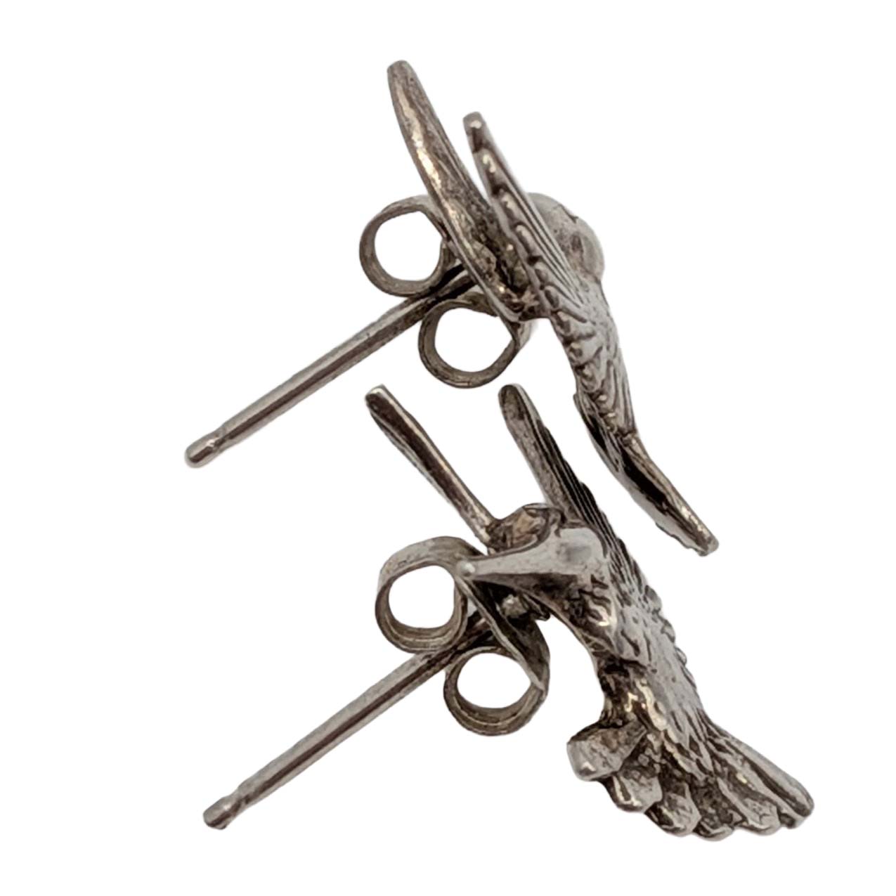 Signed Sterling Silver Hummingbird Stud Earrings