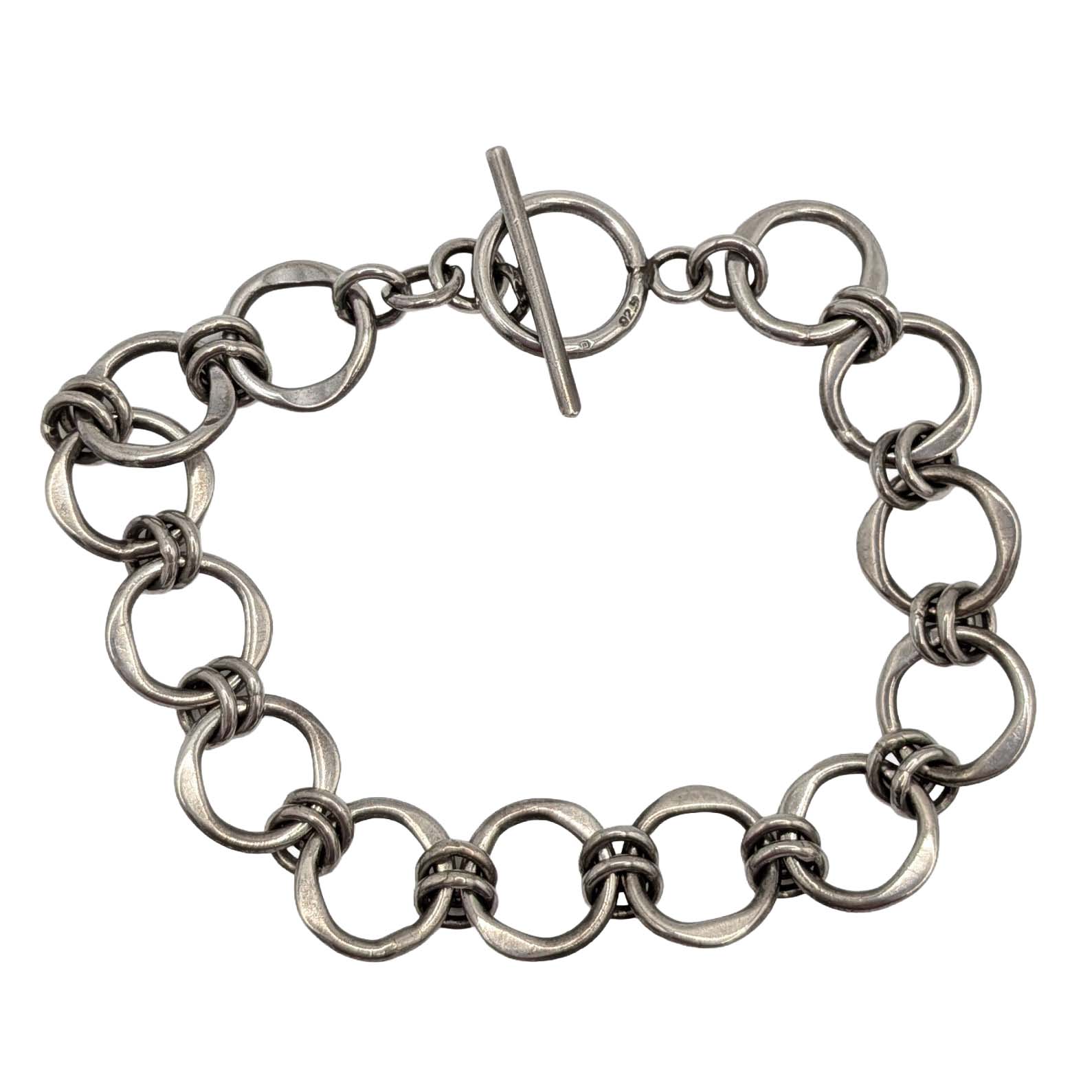 Signed Sterling Silver Forged Double Link Bracelet