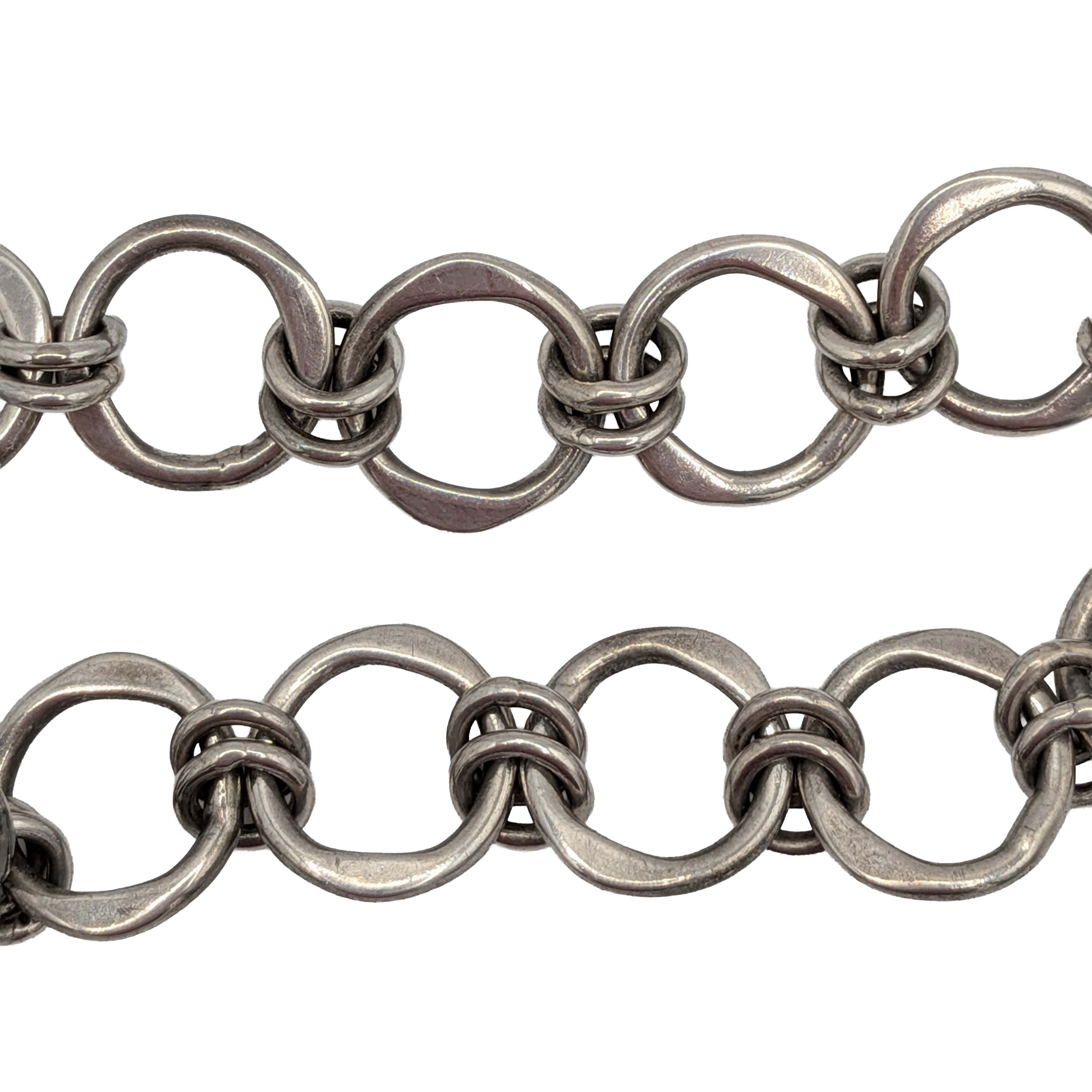 Signed Sterling Silver Forged Double Link Bracelet
