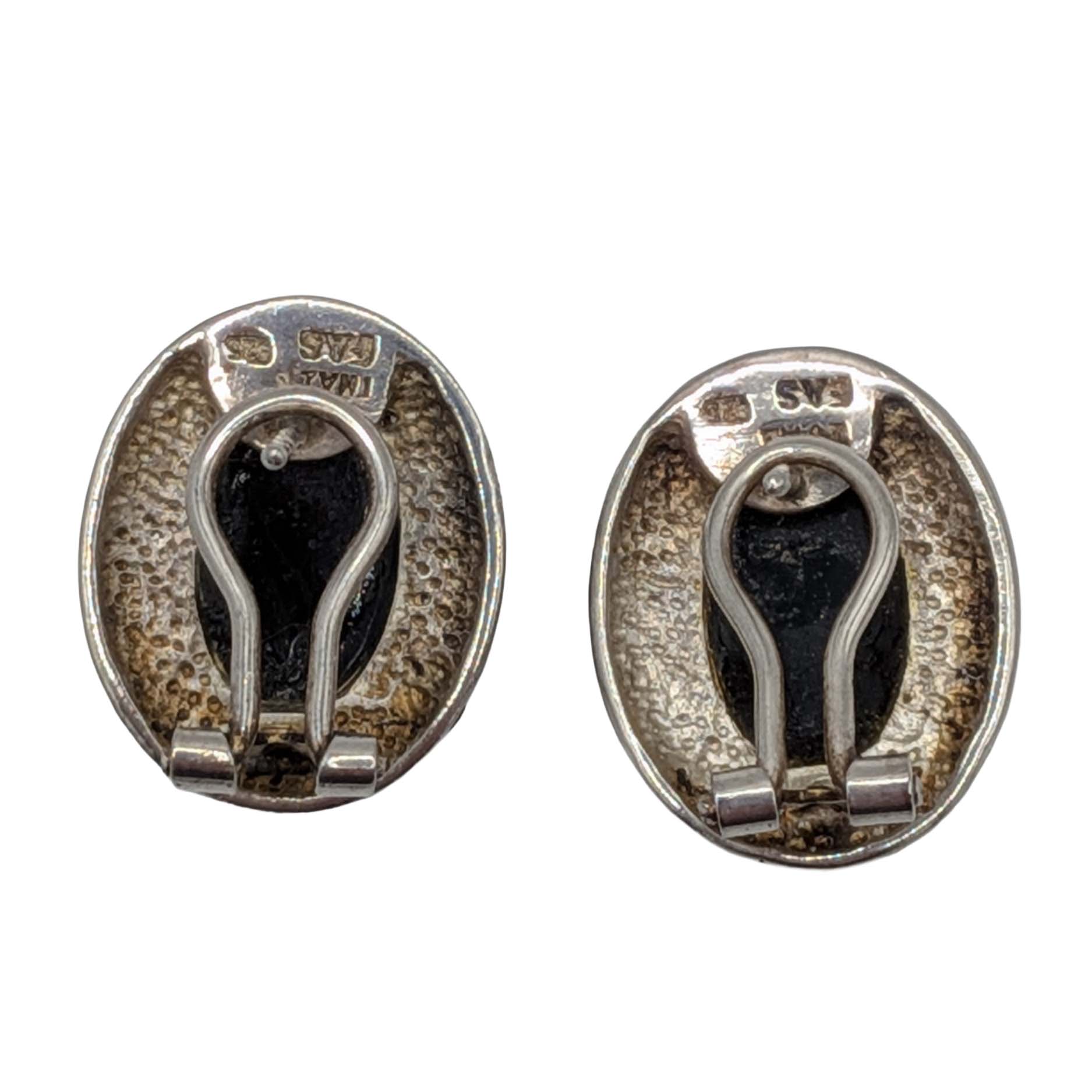 Signed Sterling Silver Onyx Oval Stud Earrings