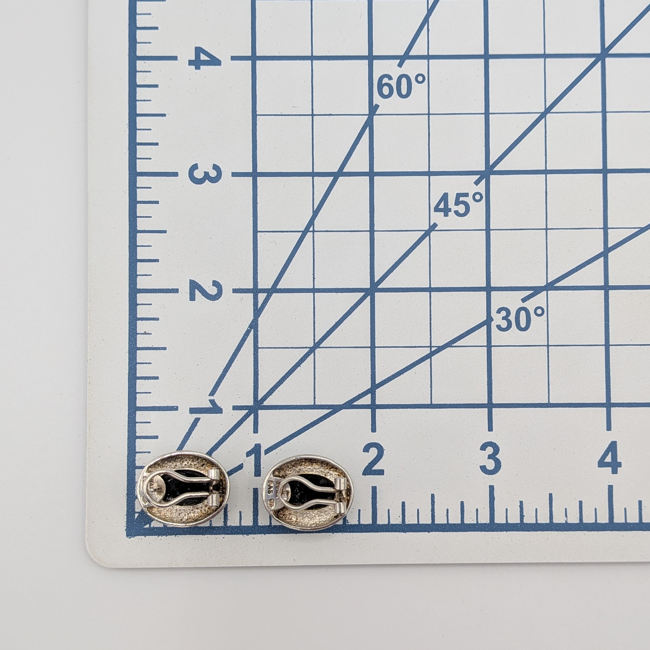 Signed Sterling Silver Onyx Oval Stud Earrings