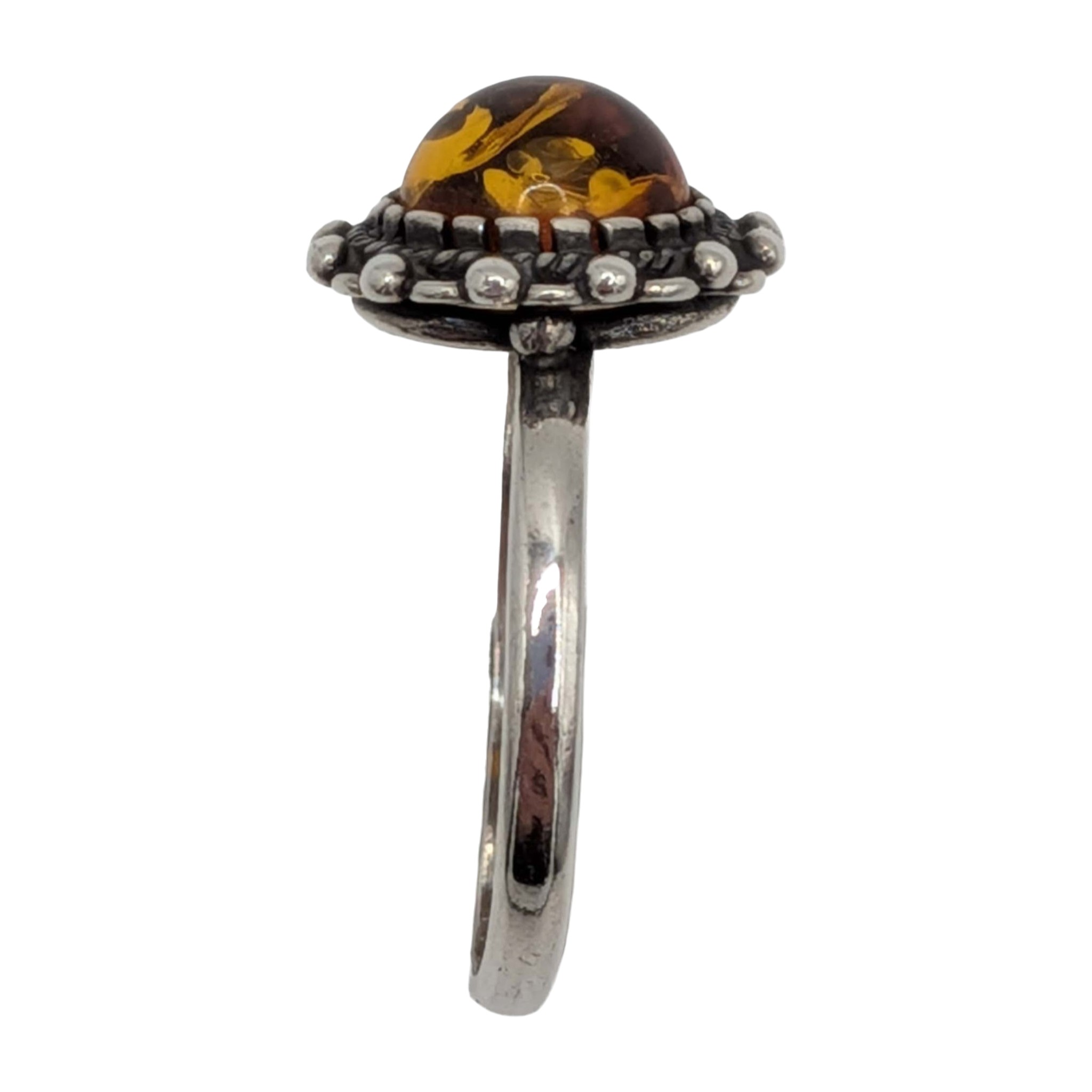 Signed Vintage Sterling Silver Amber Scroll Flower Ring Size 7.5