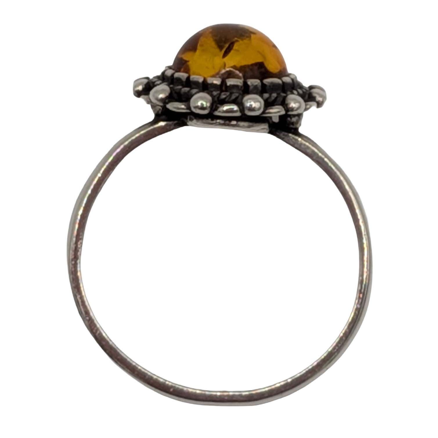 Signed Vintage Sterling Silver Amber Scroll Flower Ring Size 7.5