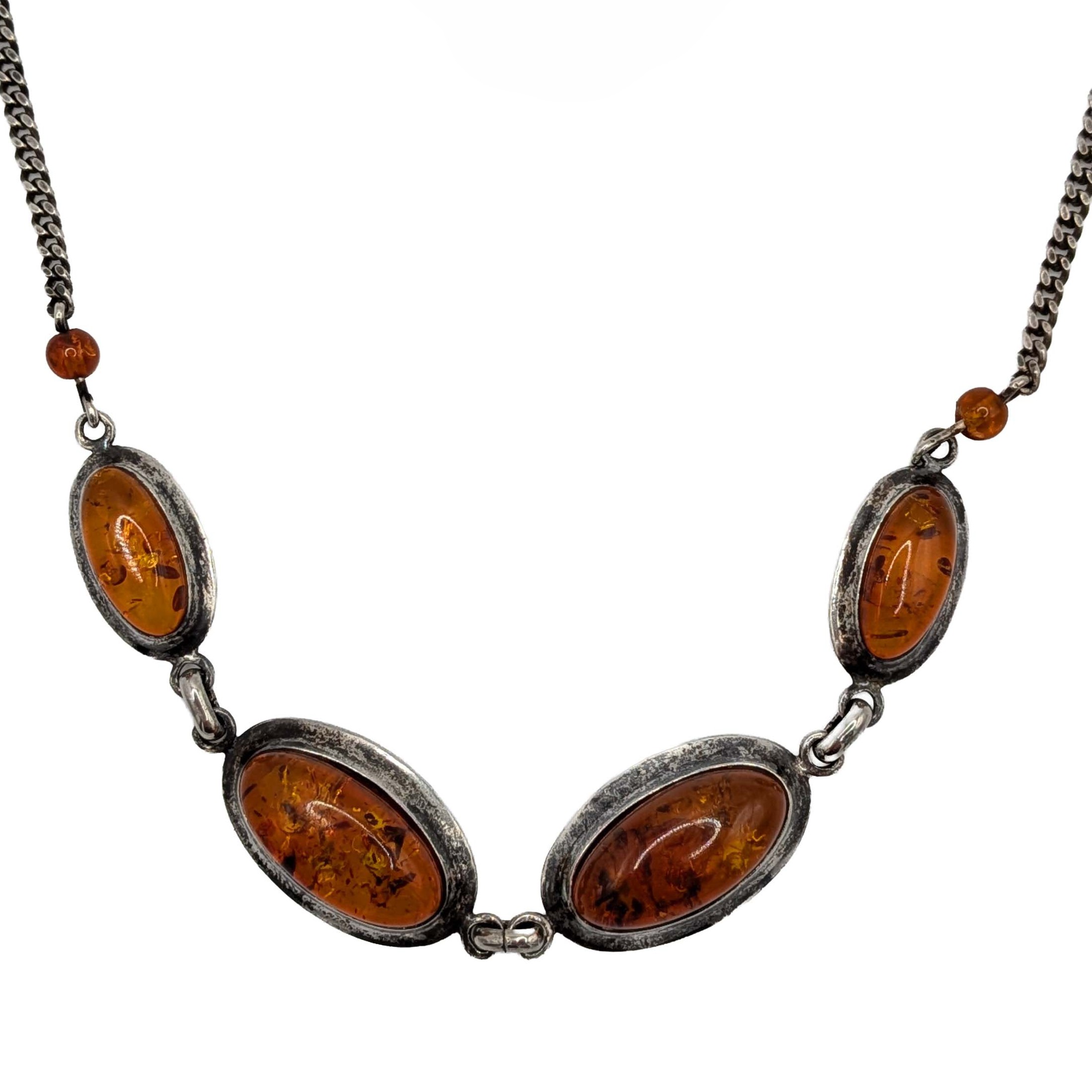 Signed Sterling Silver Amber Link Necklace