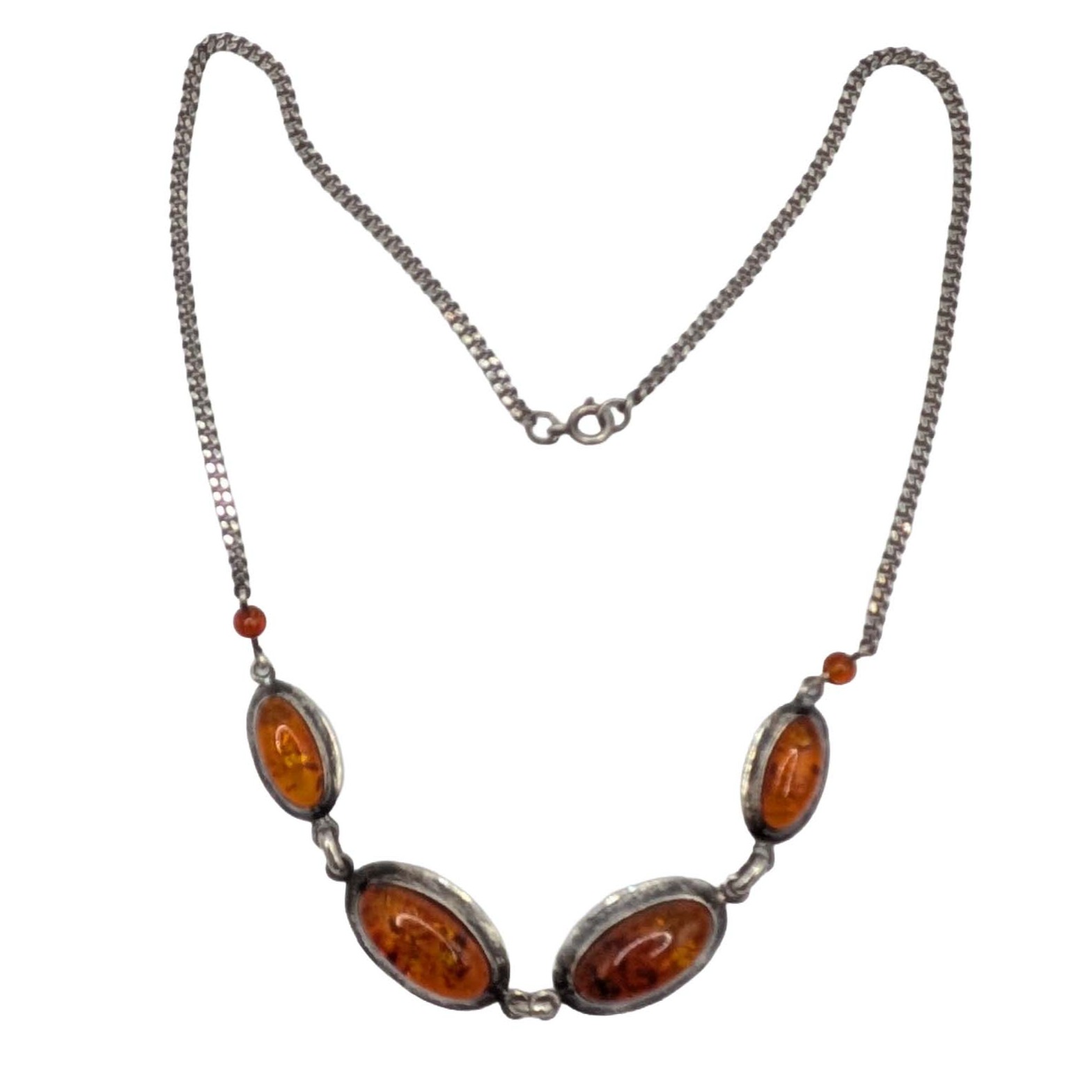 Signed Sterling Silver Amber Link Necklace