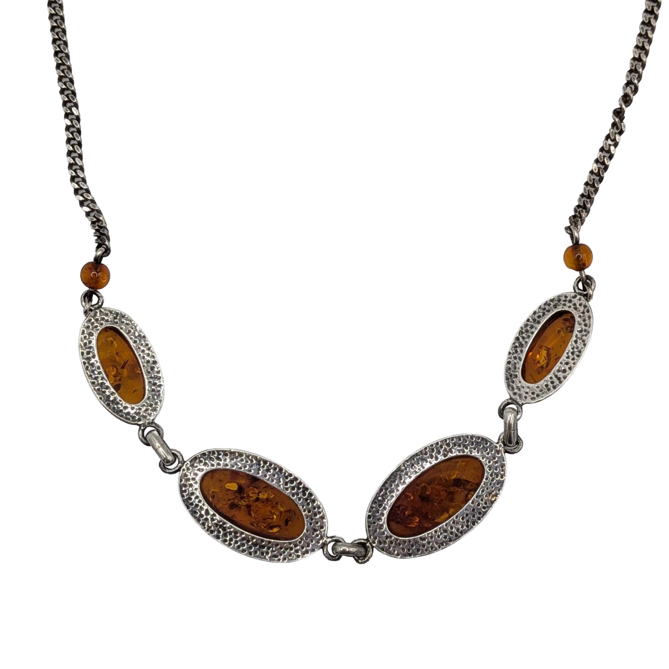 Signed Sterling Silver Amber Link Necklace