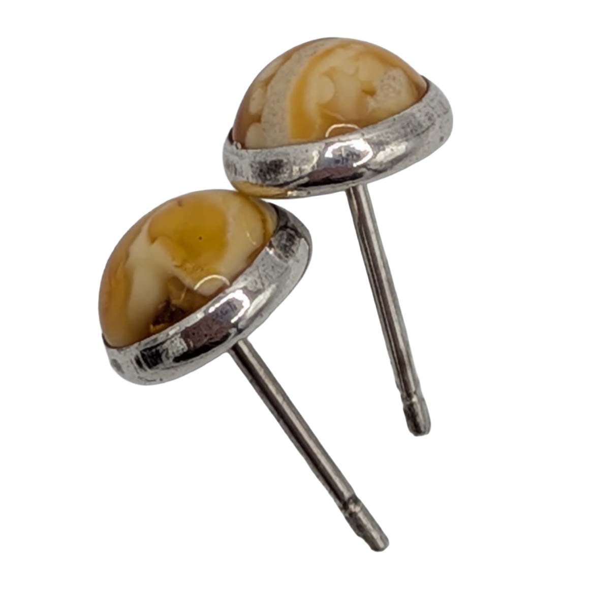 Sterling Silver Butterscotch Amber Bezel Set Stud Earrings