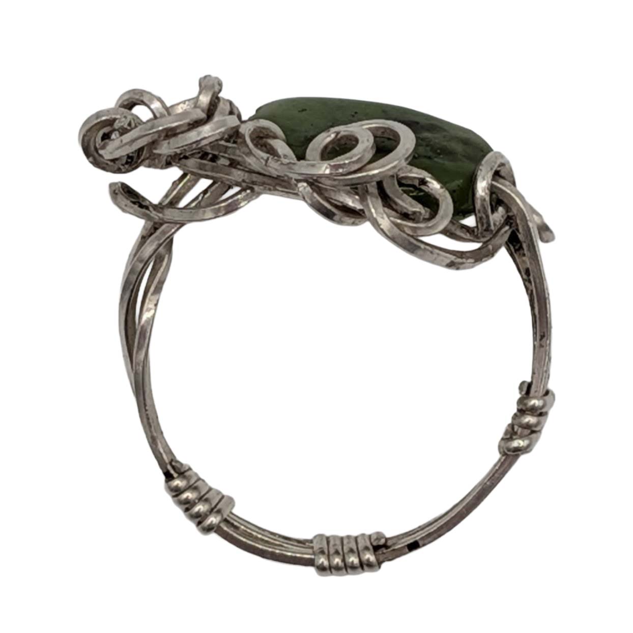 Handmade Sterling Silver Moss Agate Wire Wrapped Swirl Ring Size 10