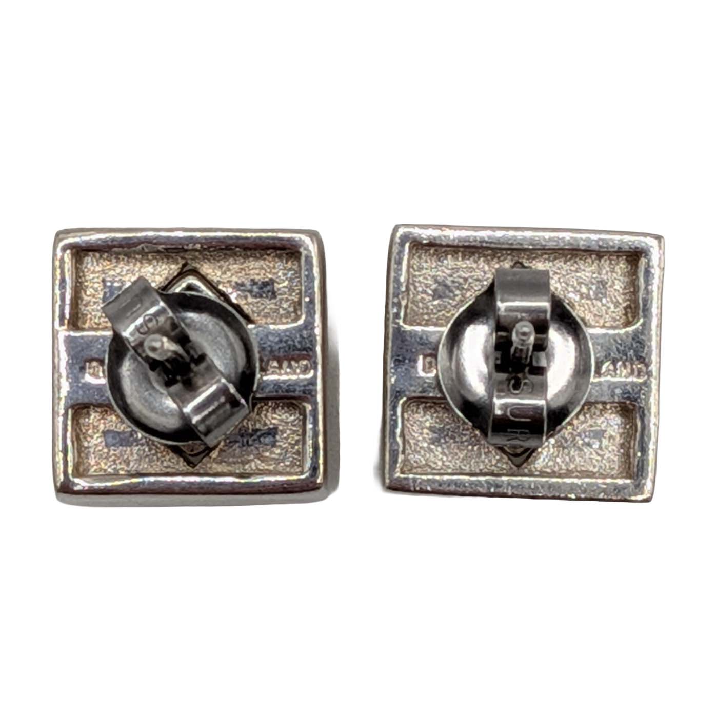 Signed Sterling Silver Onyx Inlay Convertible Jacket Stud Earrings