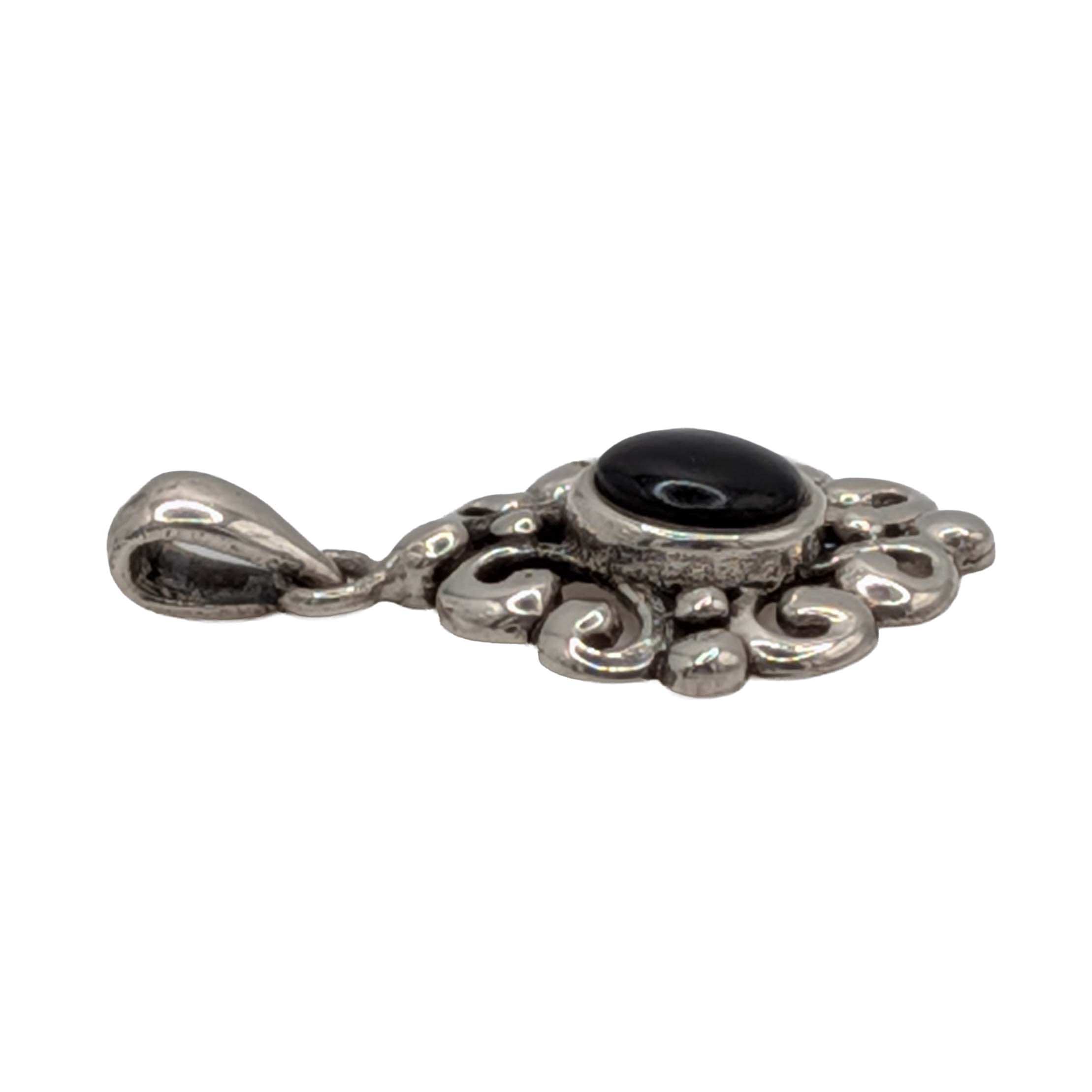 Murray Chuven Sterling Silver Onyx Open Scrollwork Pendant