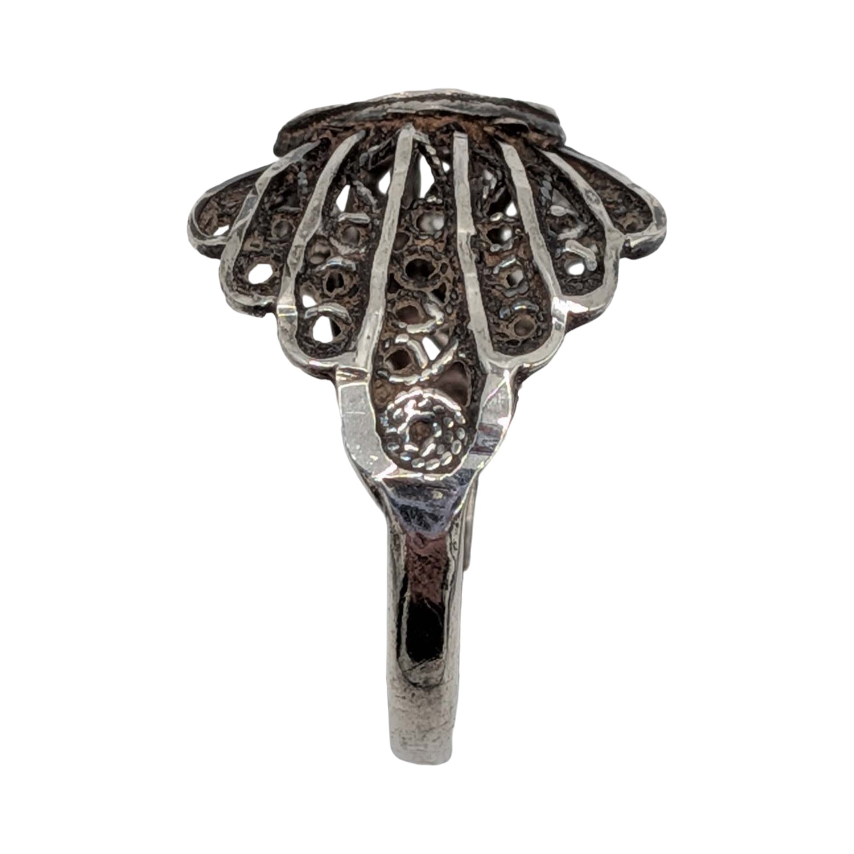 Turkish Sterling Silver Gold Foil Inlay Filigree Ring Size 7.75