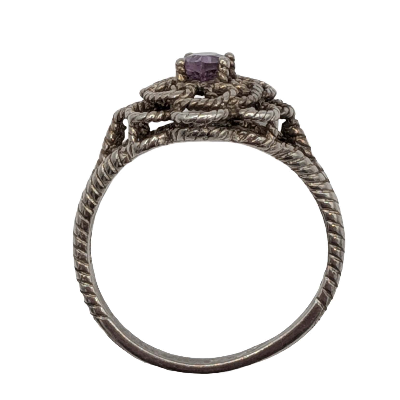 Signed Sterling Silver Amethyst Filigree Dome Ring Size 9.5