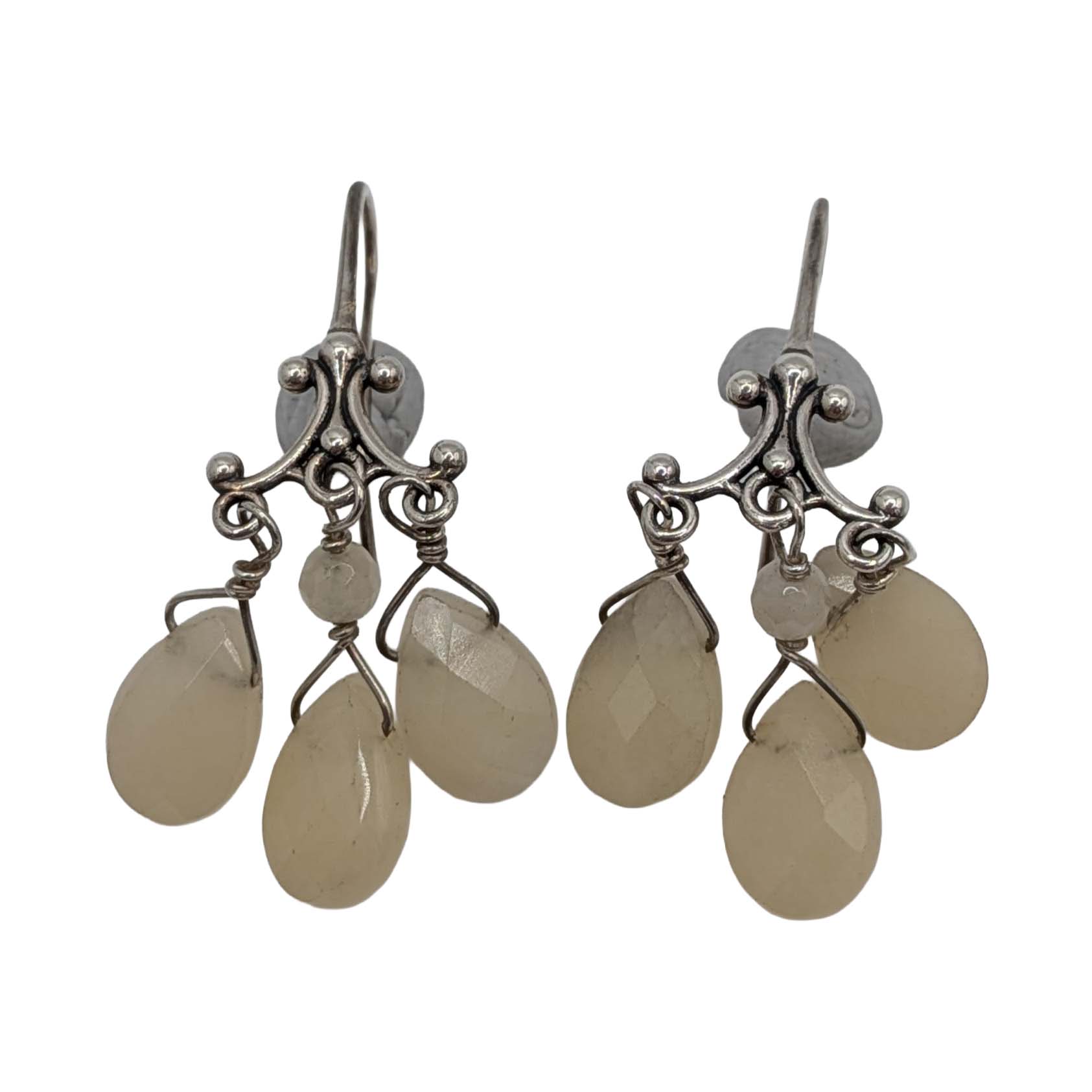 Sterling Silver White Jadeite Chandelier Dangle Earrings