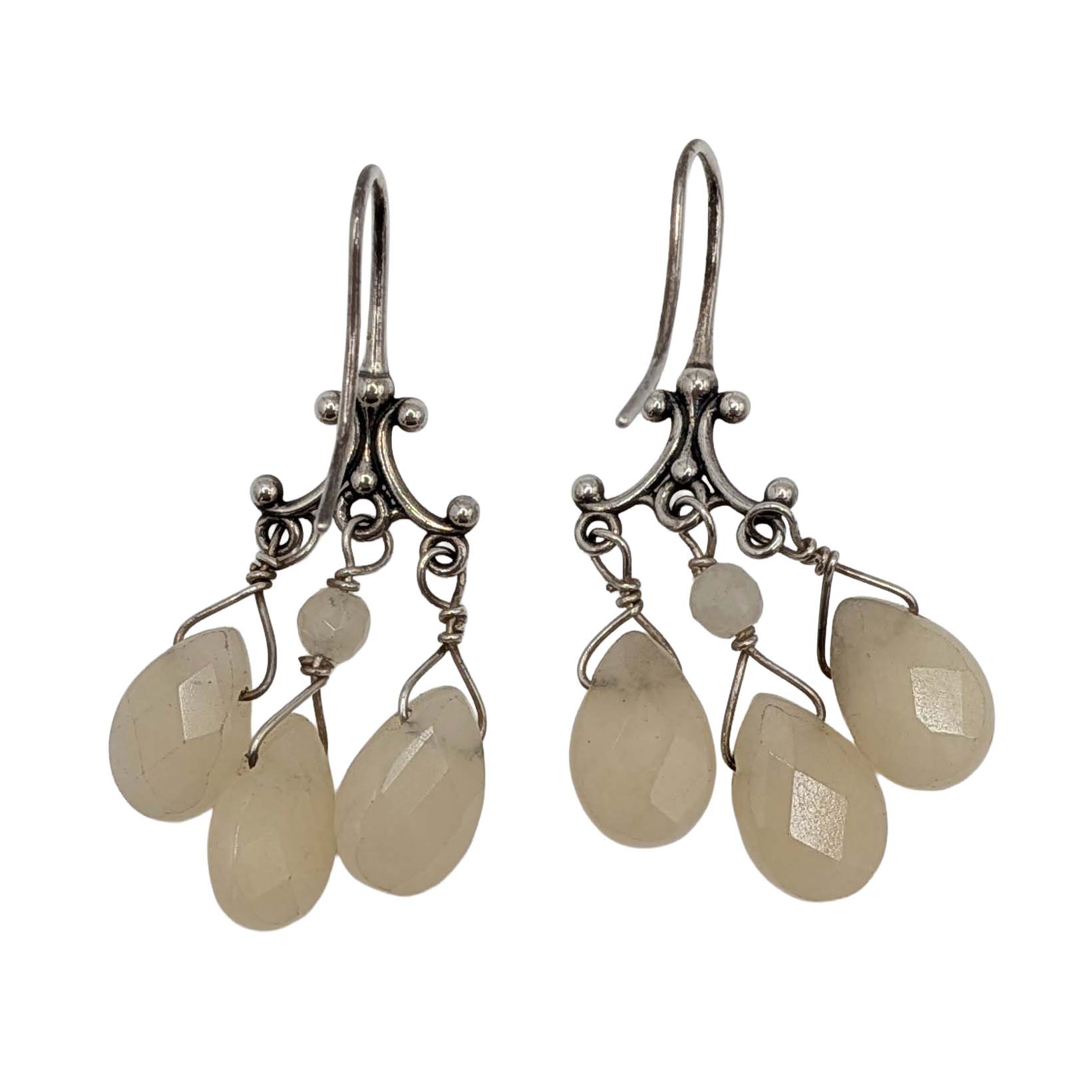 Sterling Silver White Jadeite Chandelier Dangle Earrings