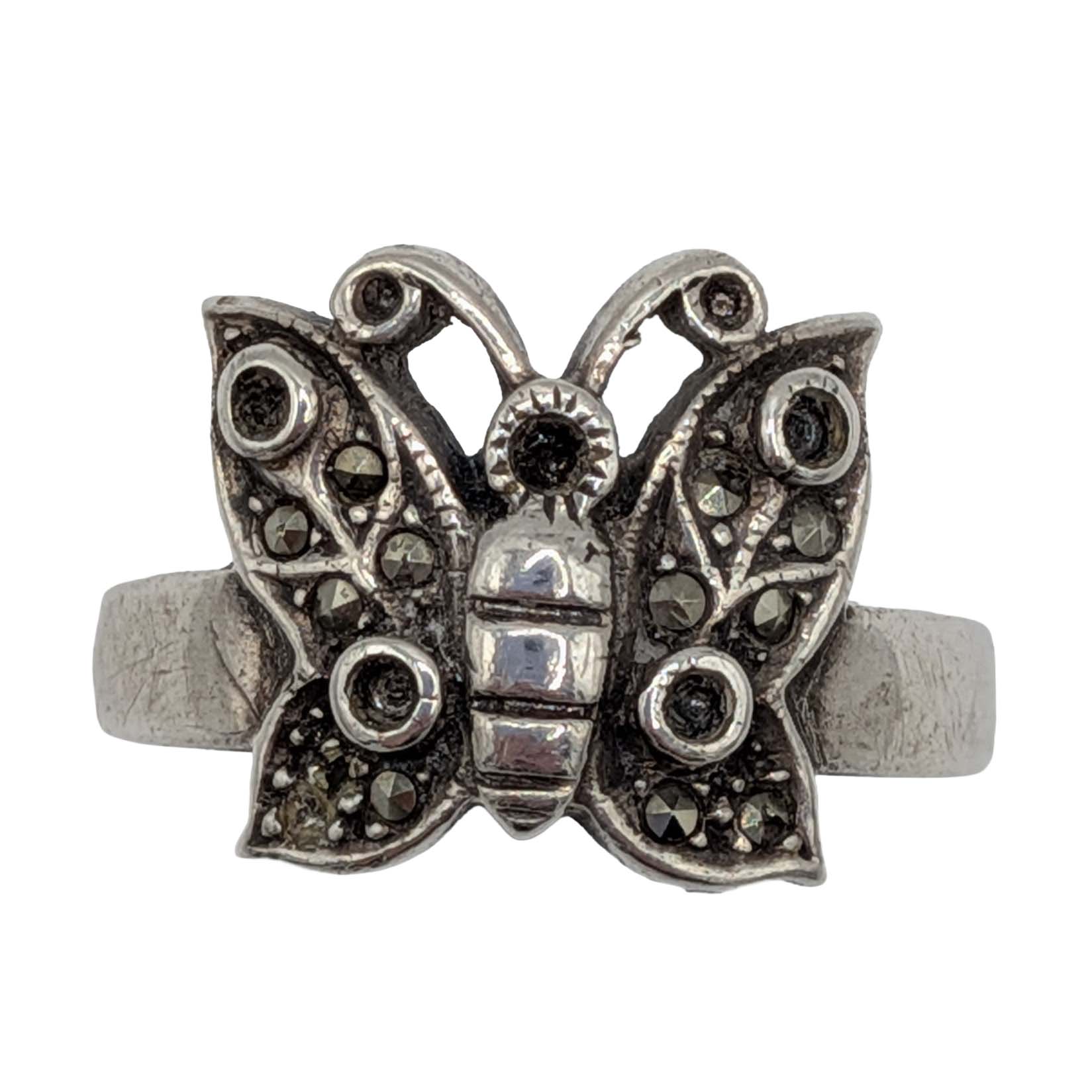 Murray Chuven Sterling Silver Marcasite Butterfly Ring Size 7.5