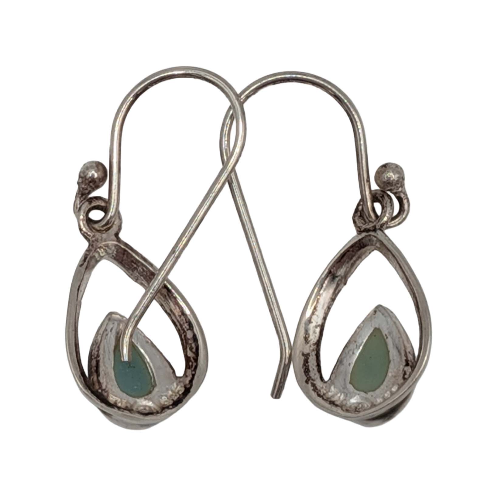 Signed Sterling Silver Blue Iridescent Rhinestone Teardrop Dangle Earrings