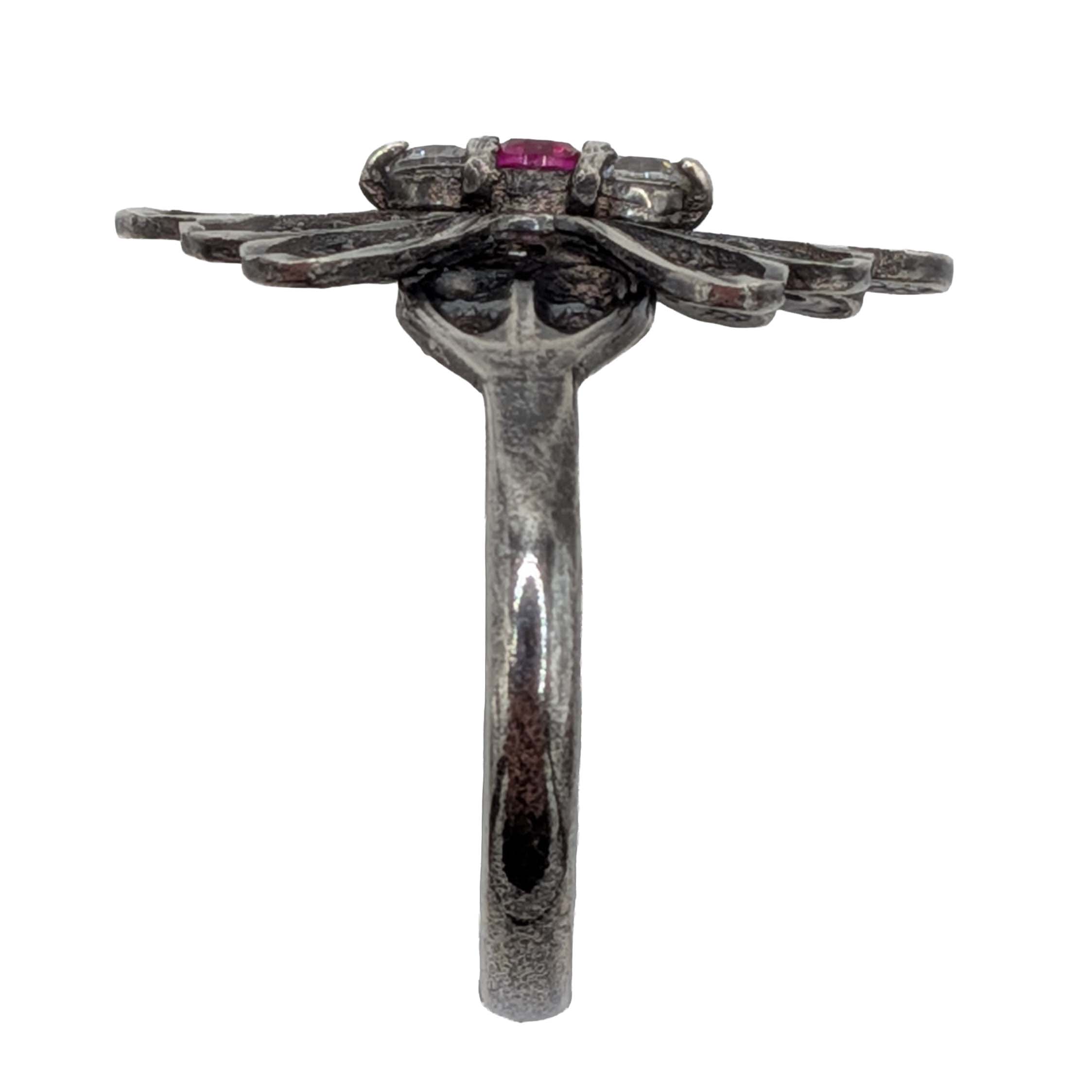 Signed Sterling Silver Ruby CZ Filigree Shield Ring Size 7.75