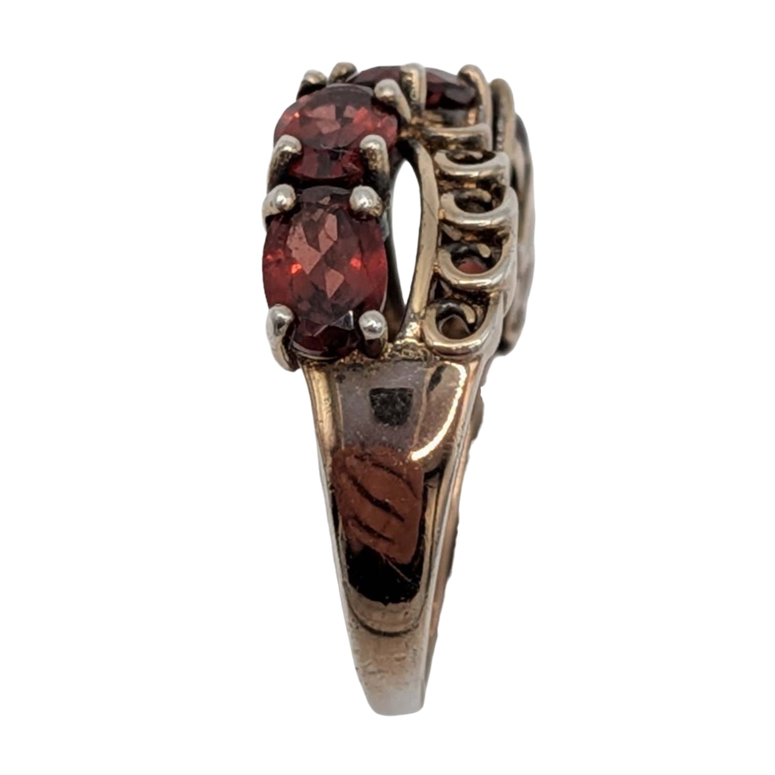 Signed Gold Over Sterling Silver Garnet Swirl Ring Size 6