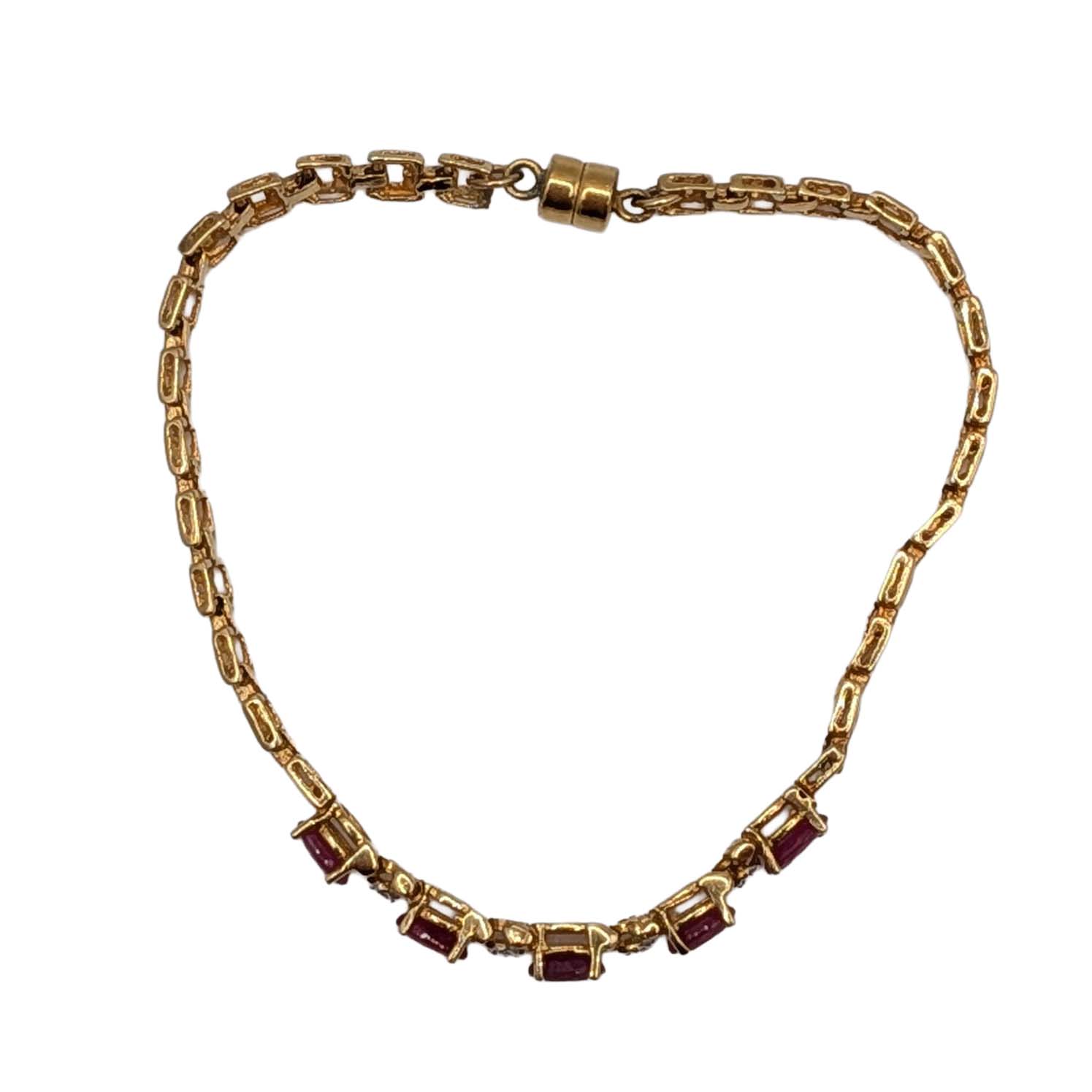 Gold Over Sterling Silver Ruby White Sapphire Bracelet