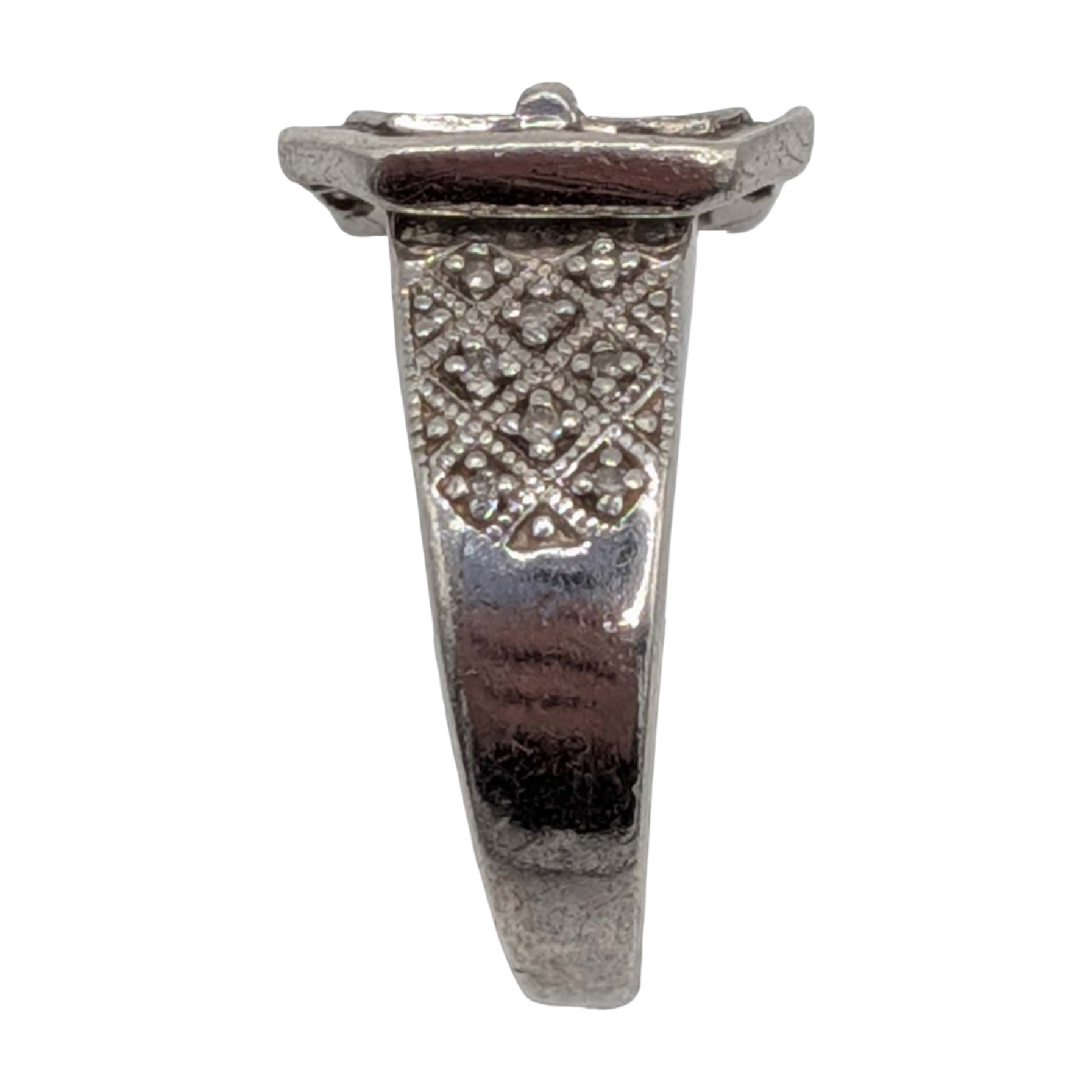 Signed Sterling Silver Diamond Pave Buckle Band Ring Size 6.5