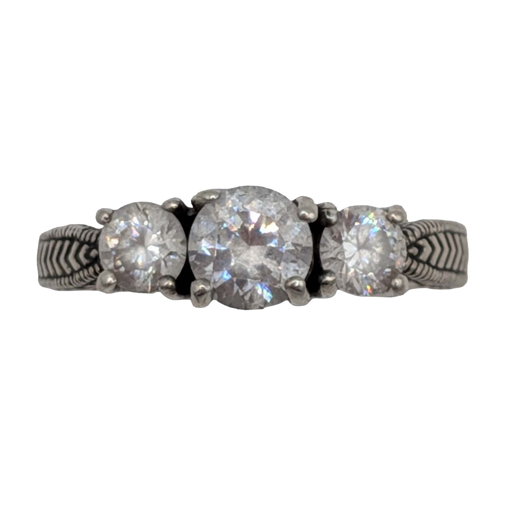 Sterling Silver CZ 3 Stone Trilogy Ring Size 6.75