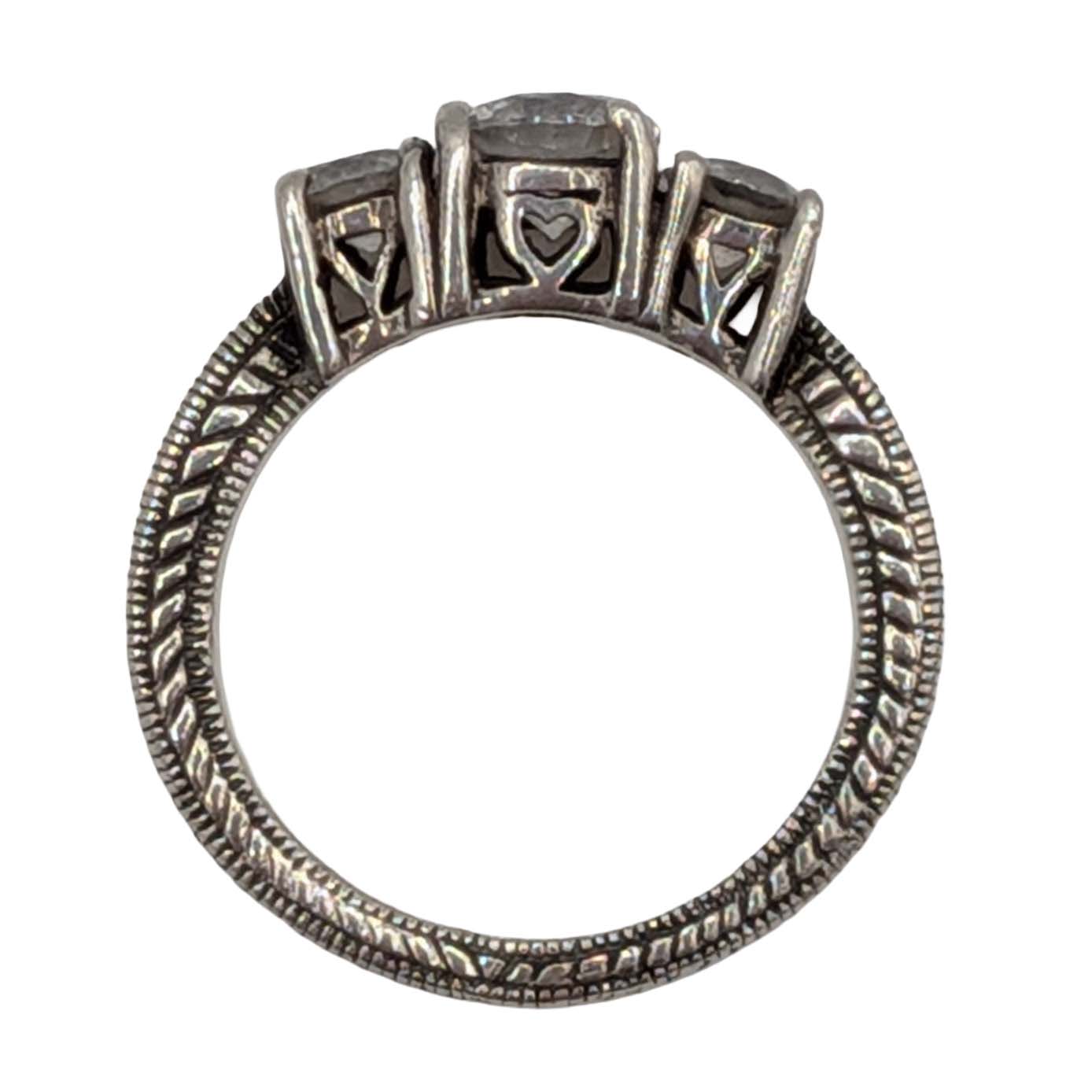 Sterling Silver CZ 3 Stone Trilogy Ring Size 6.75